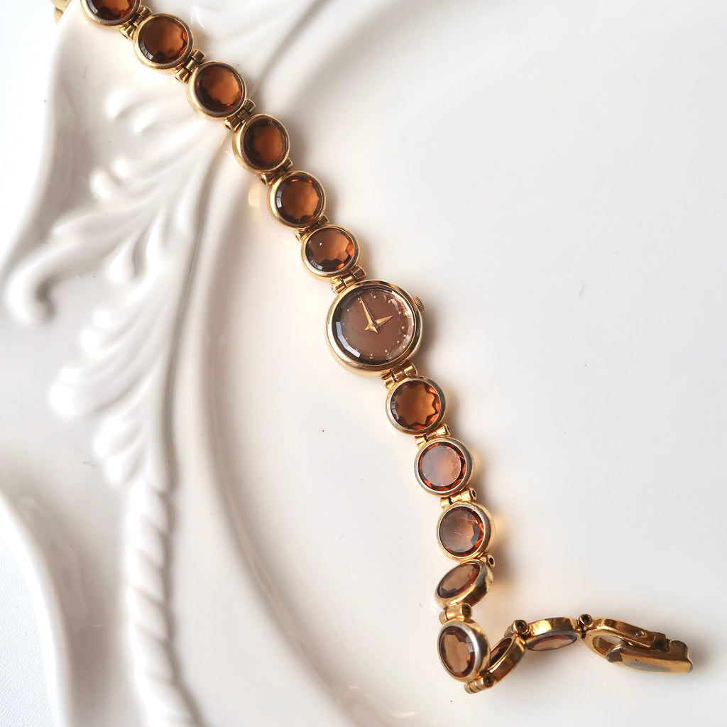 S. Lassale Brown Round Dial Brown Gold Chain Watch