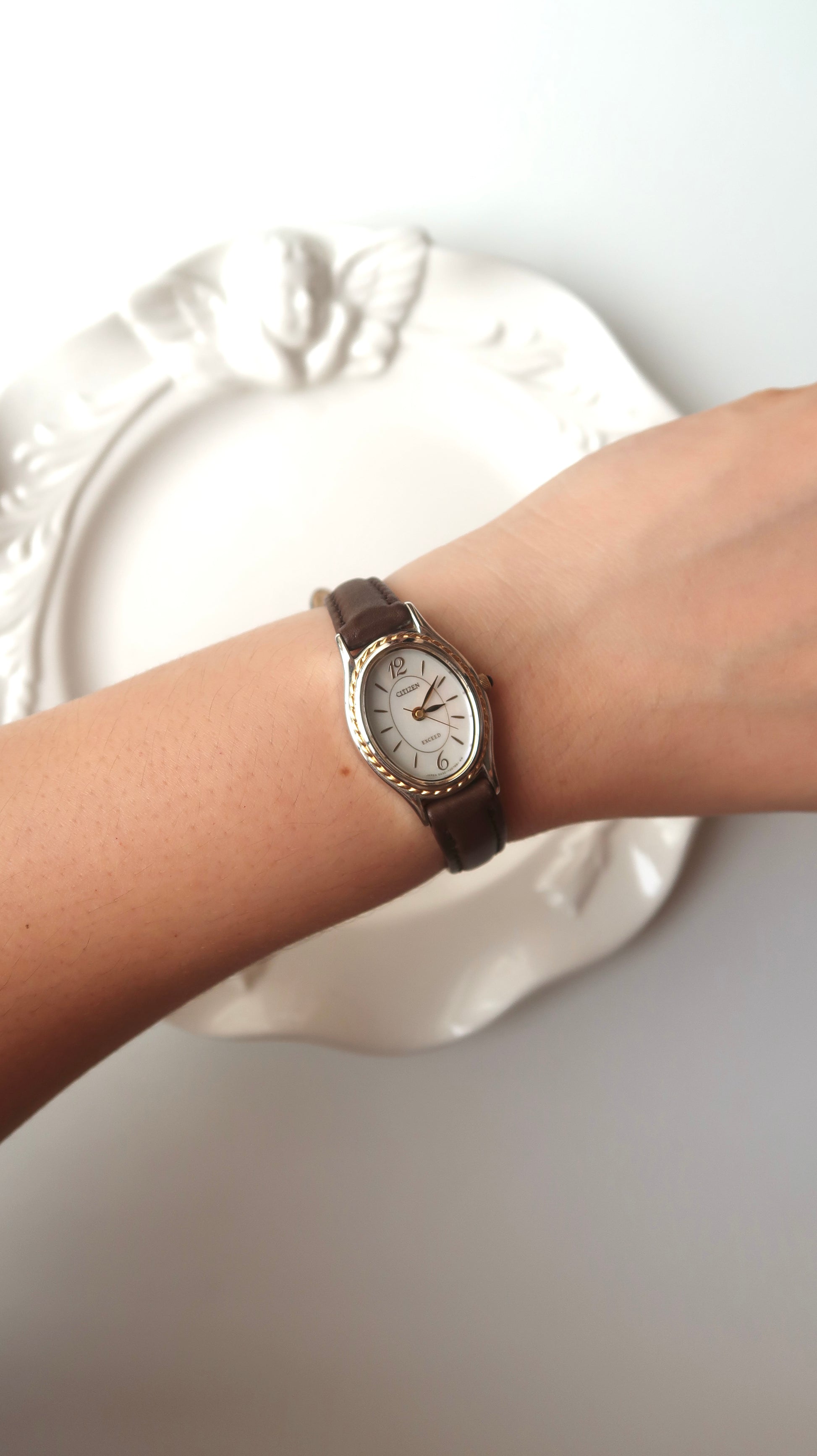 CTZ. Exceed MOP Oval Dial Dark Brown Strap Watch