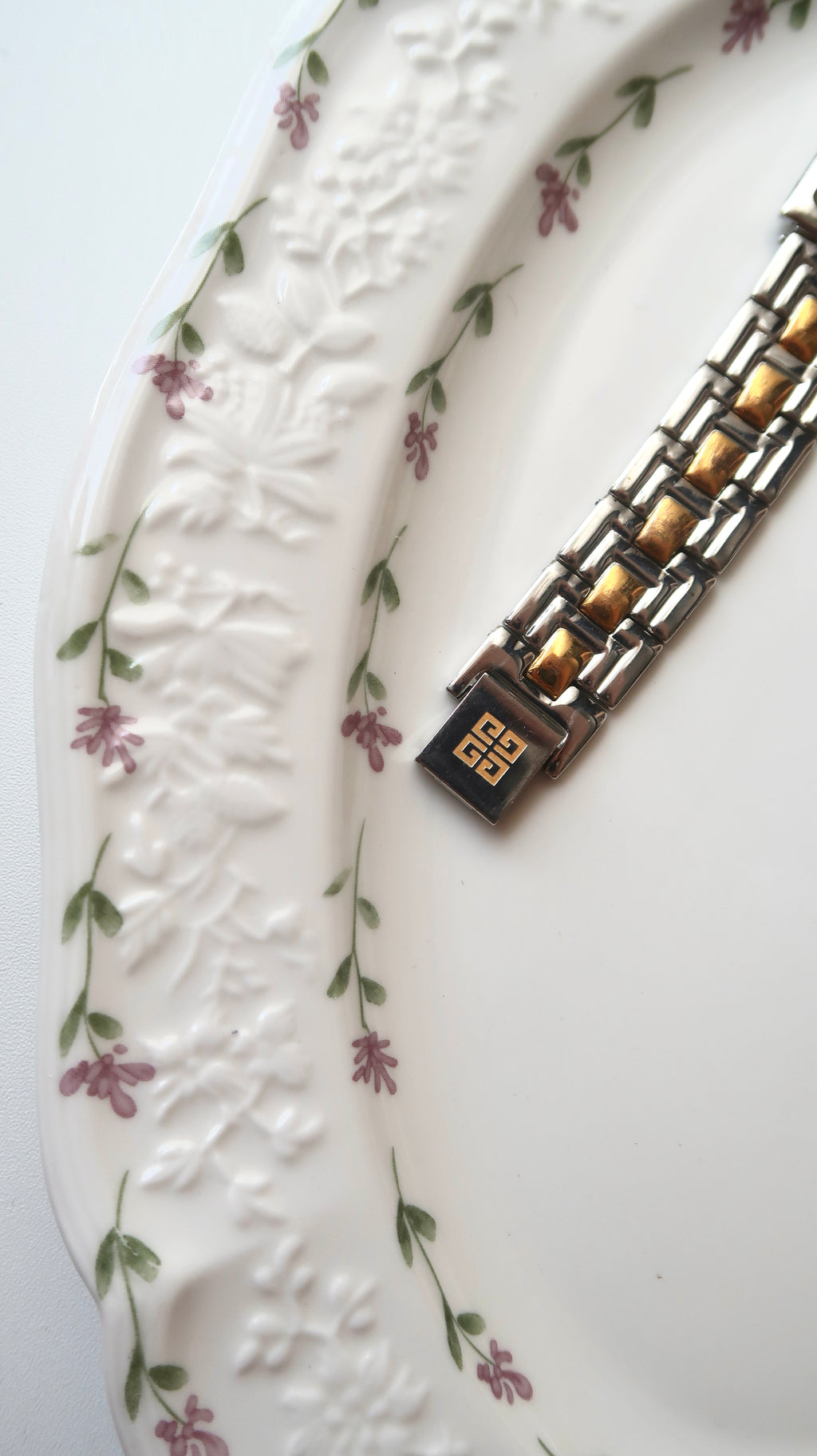 GV. White Rect Dial Two Tone Chain Watch
