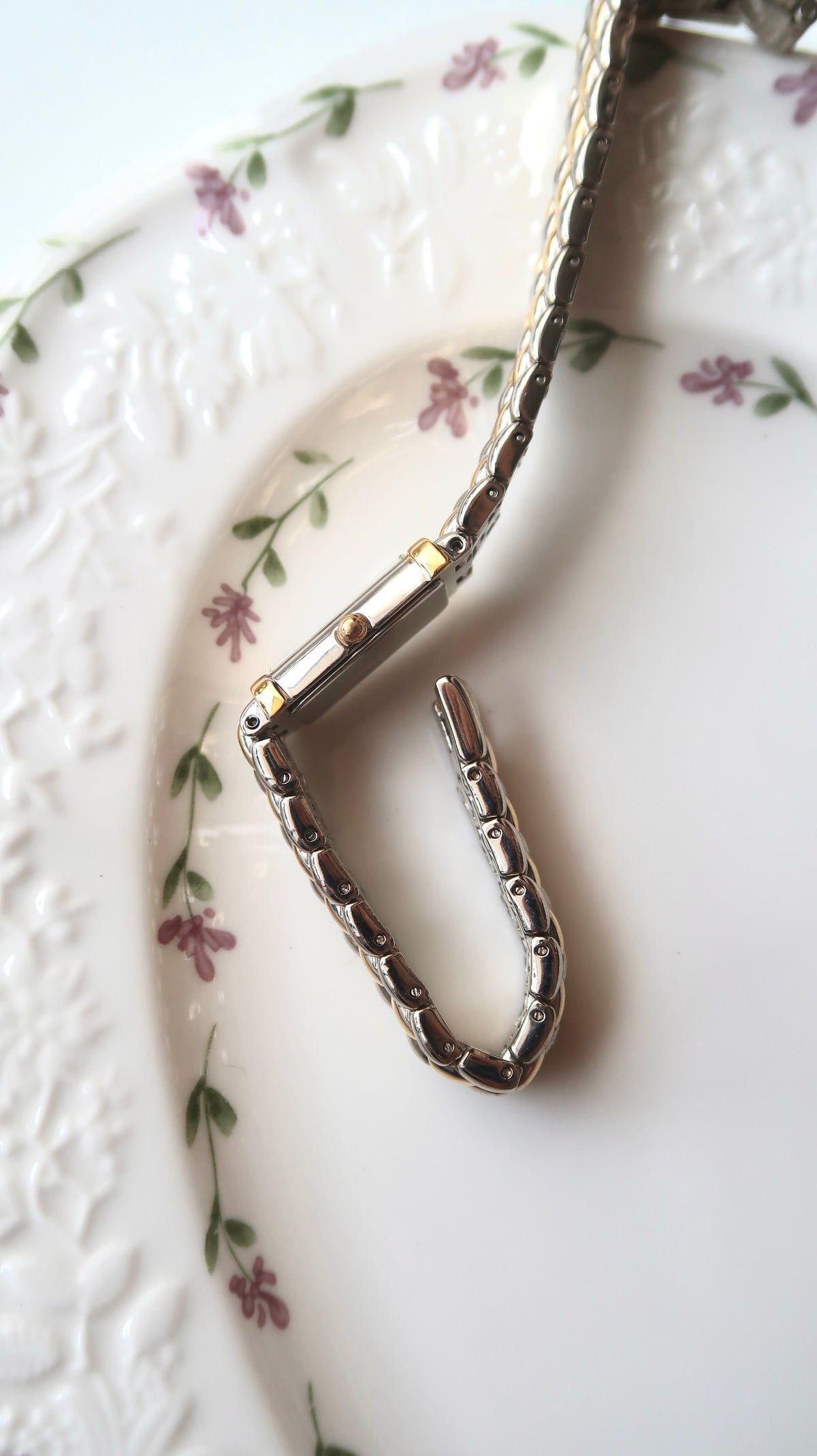 S. White Rect Tank Dial Two Tone Chain Watch
