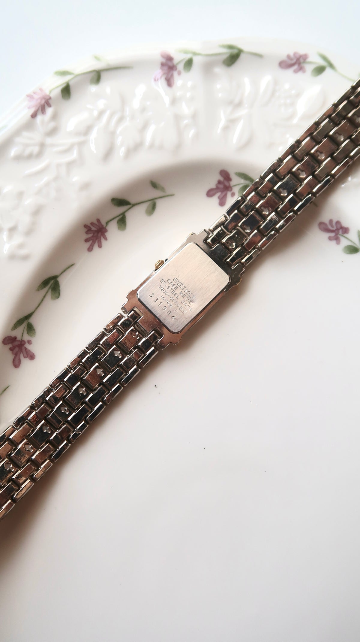 S. White Rect Tank Dial Two Tone Chain Watch