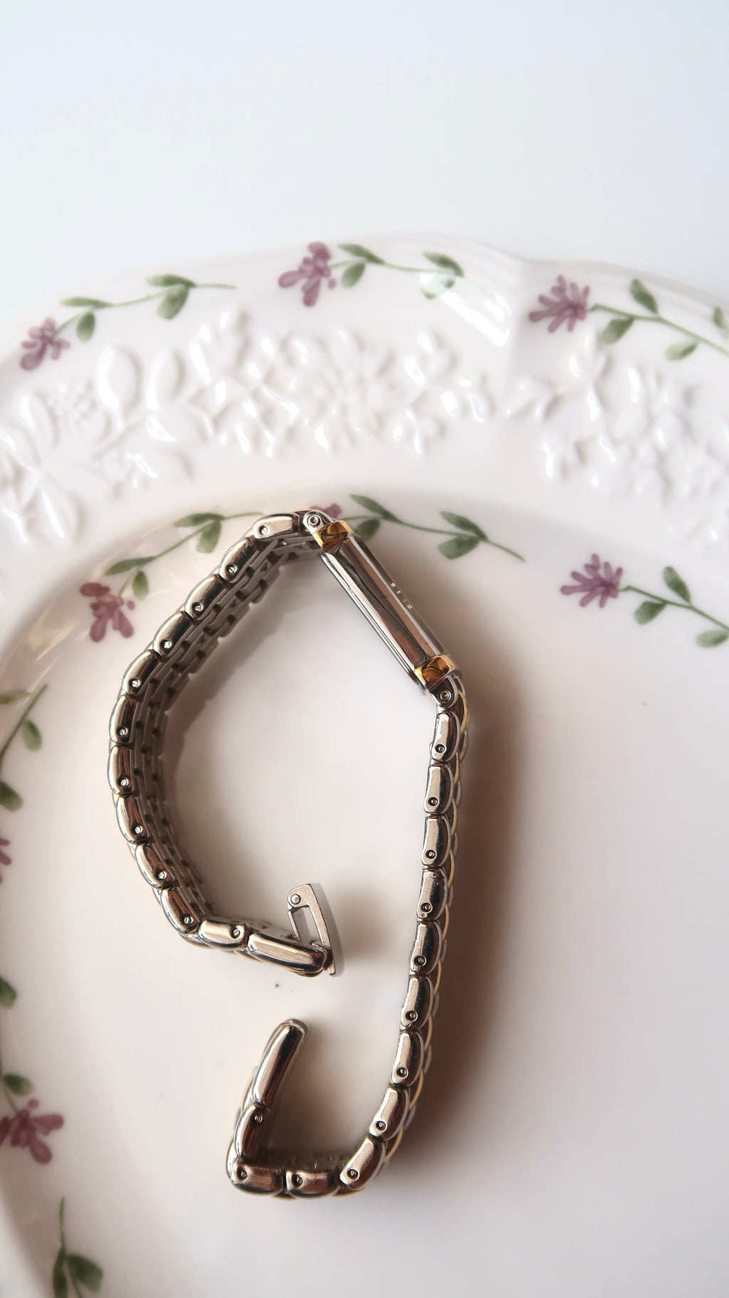 S. White Rect Tank Dial Two Tone Chain Watch