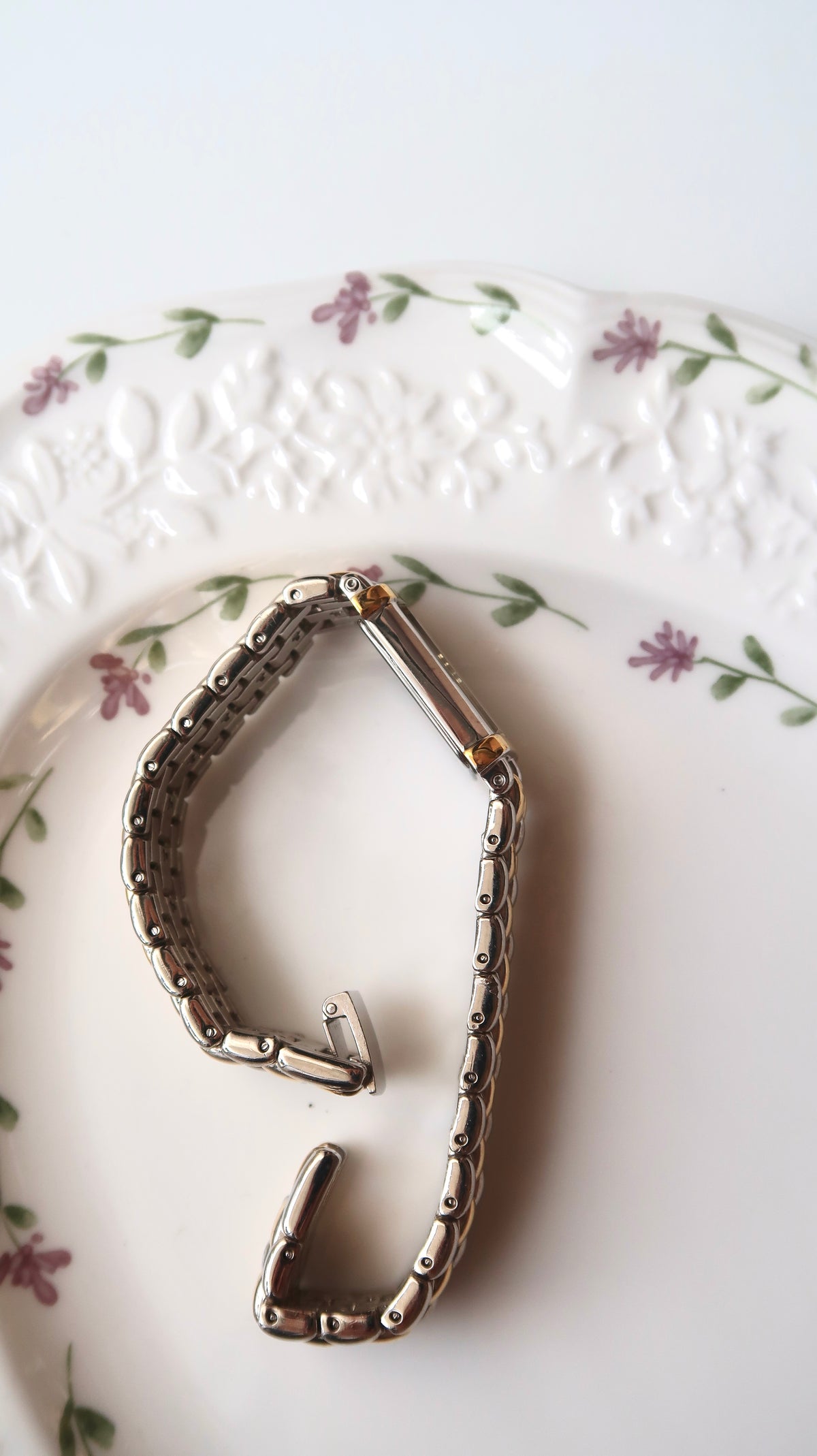 S. White Rect Tank Dial Two Tone Chain Watch