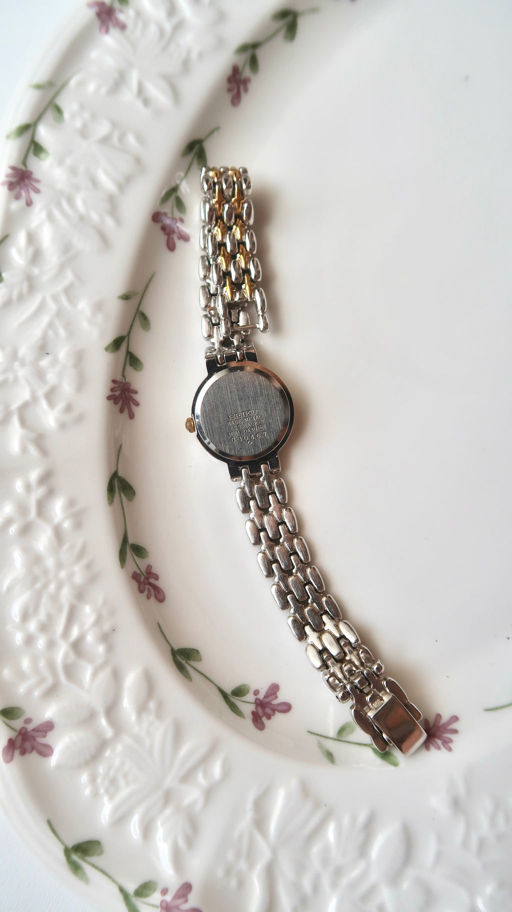 S. White Roman Round Dial Two Tone Chain Watch
