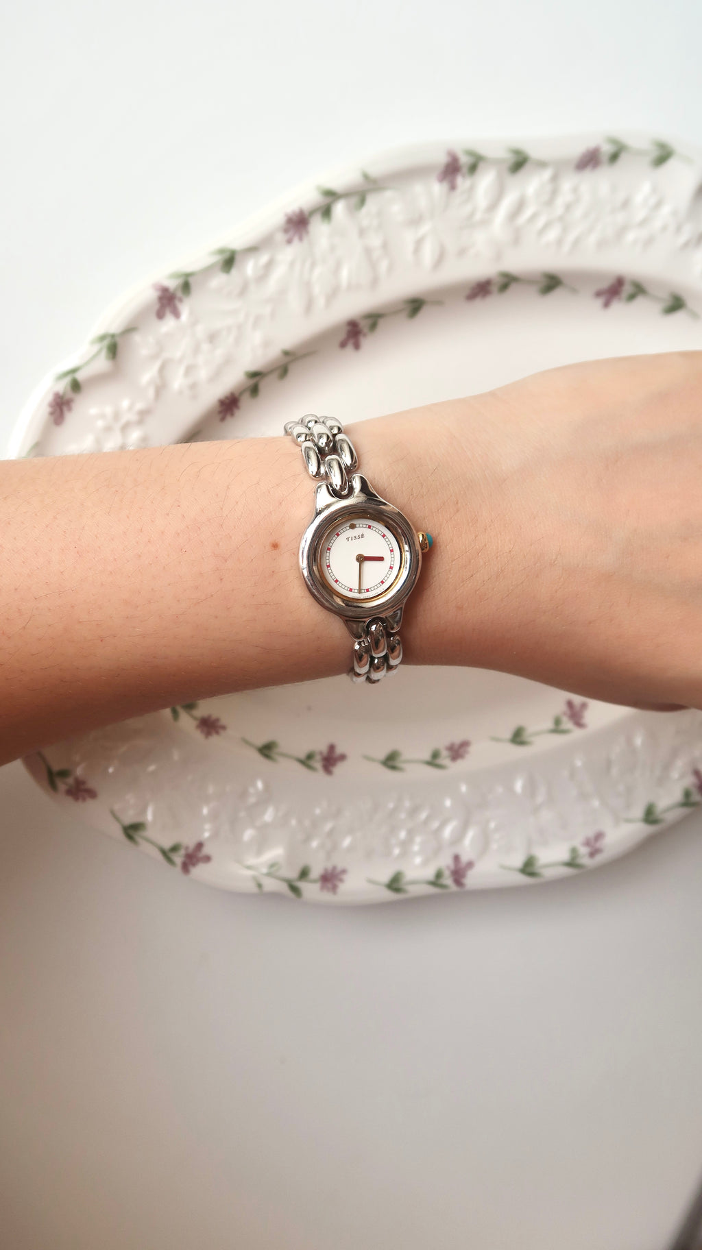 S. Tisse White Round Dial Silver Chain Watch