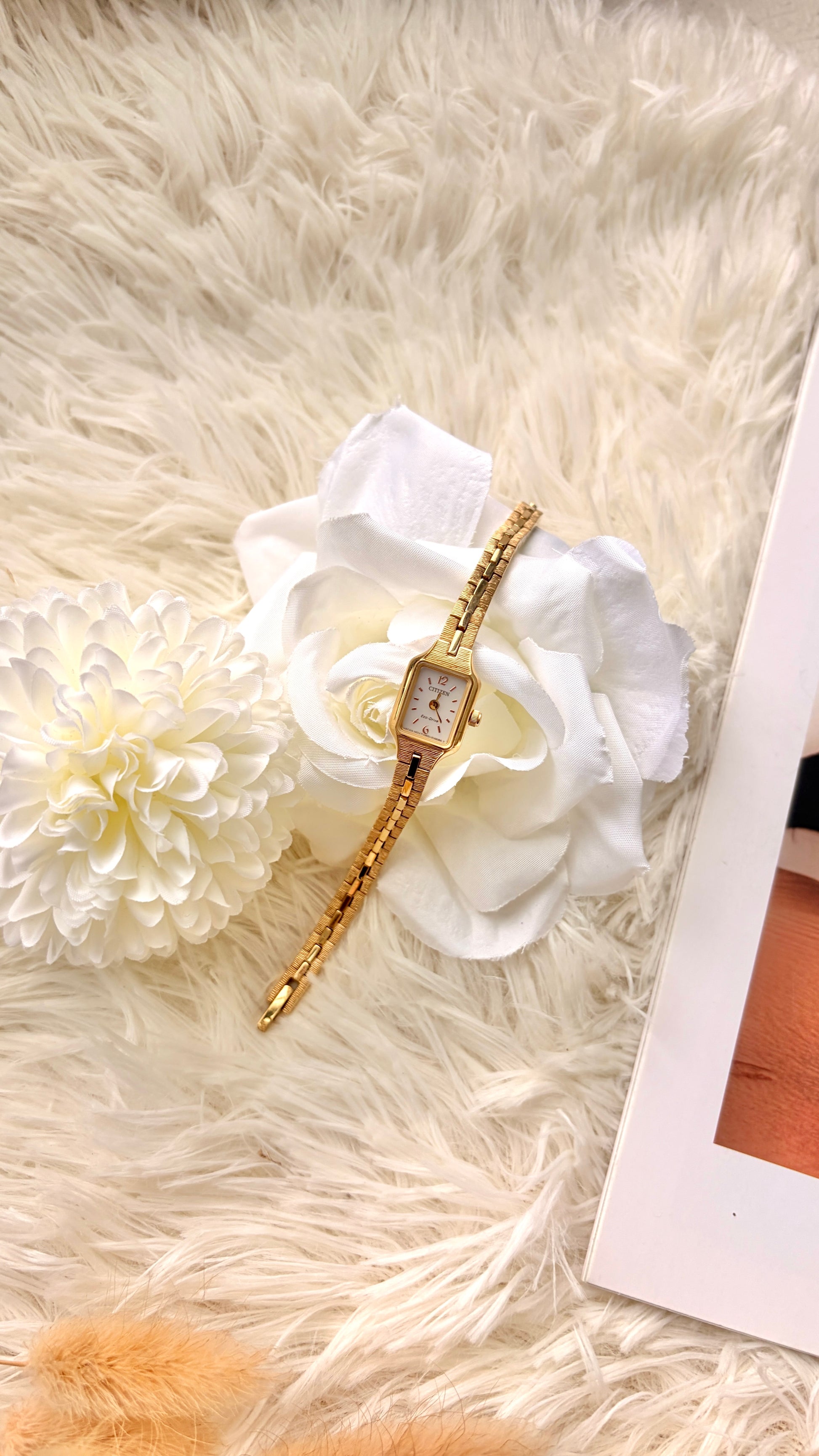 CTZ. Kii Eco Drive Mini Square White Dial with Gold Bronze Chain Watch