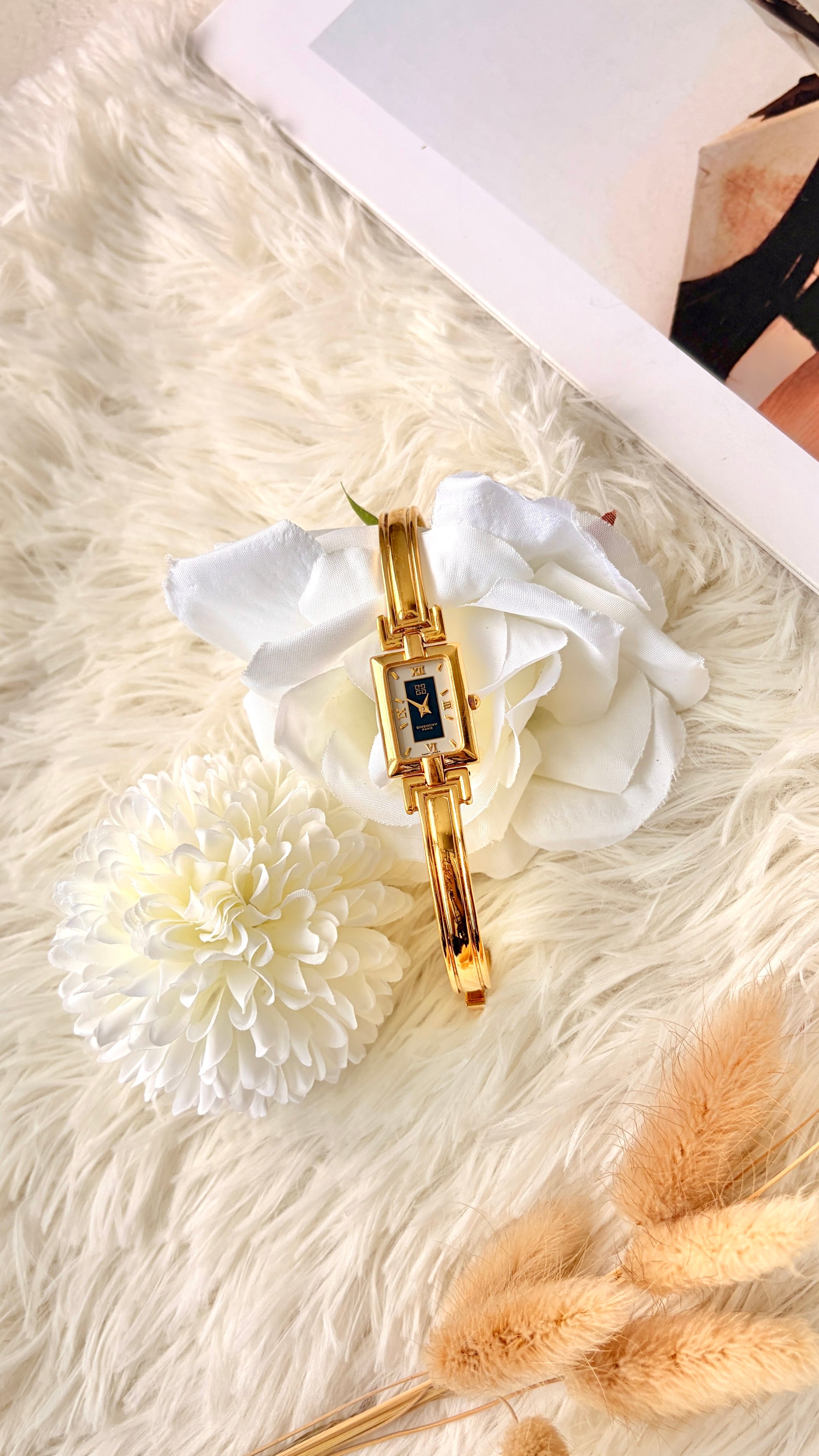 GV. White & Black Rect Dial with Gold Bangle Watch
