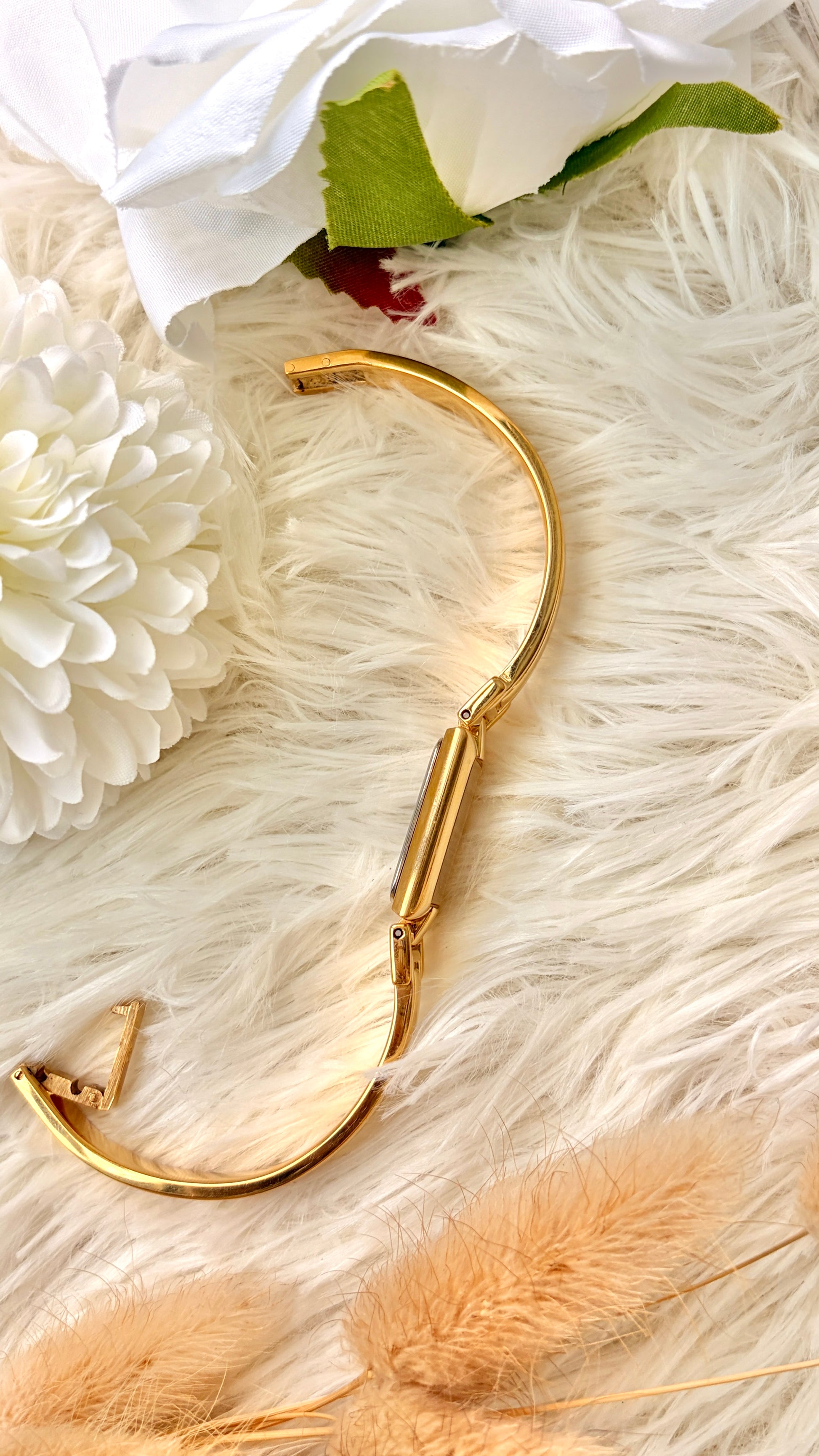 GV. White & Black Rect Dial with Gold Bangle Watch