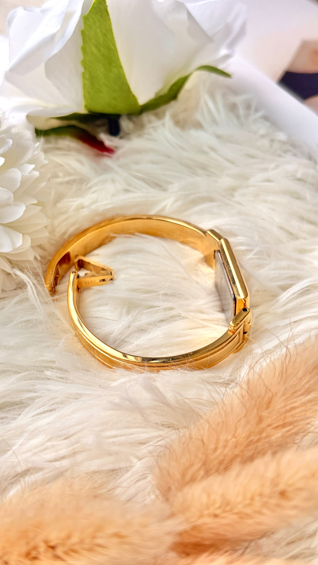 GV. White & Black Rect Dial with Gold Bangle Watch