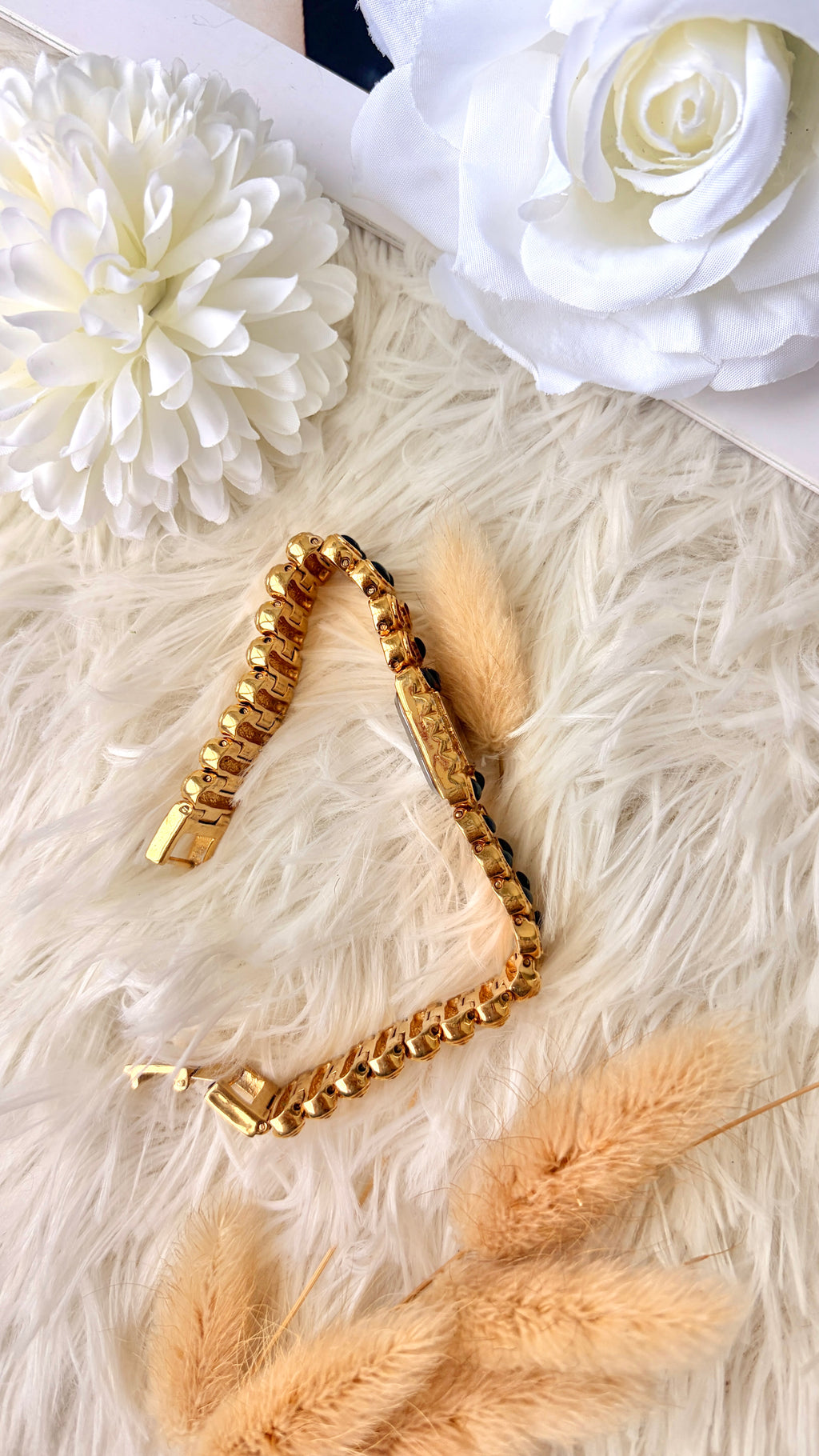 S. Salvia MOP Square Dial with Gold & Black Bangle Watch