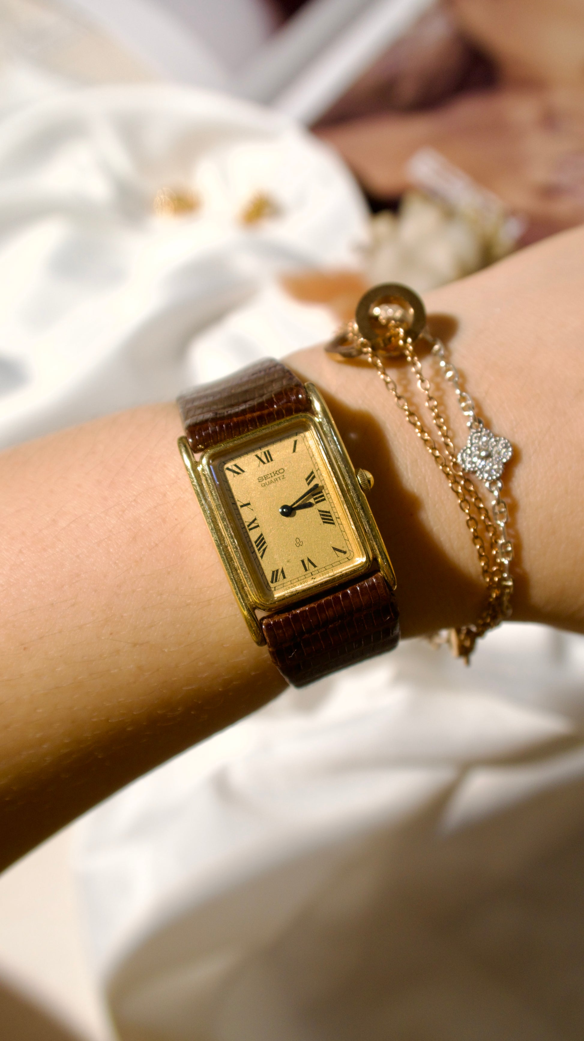 S. Gold Square Roman Dial Leather Strap Watch