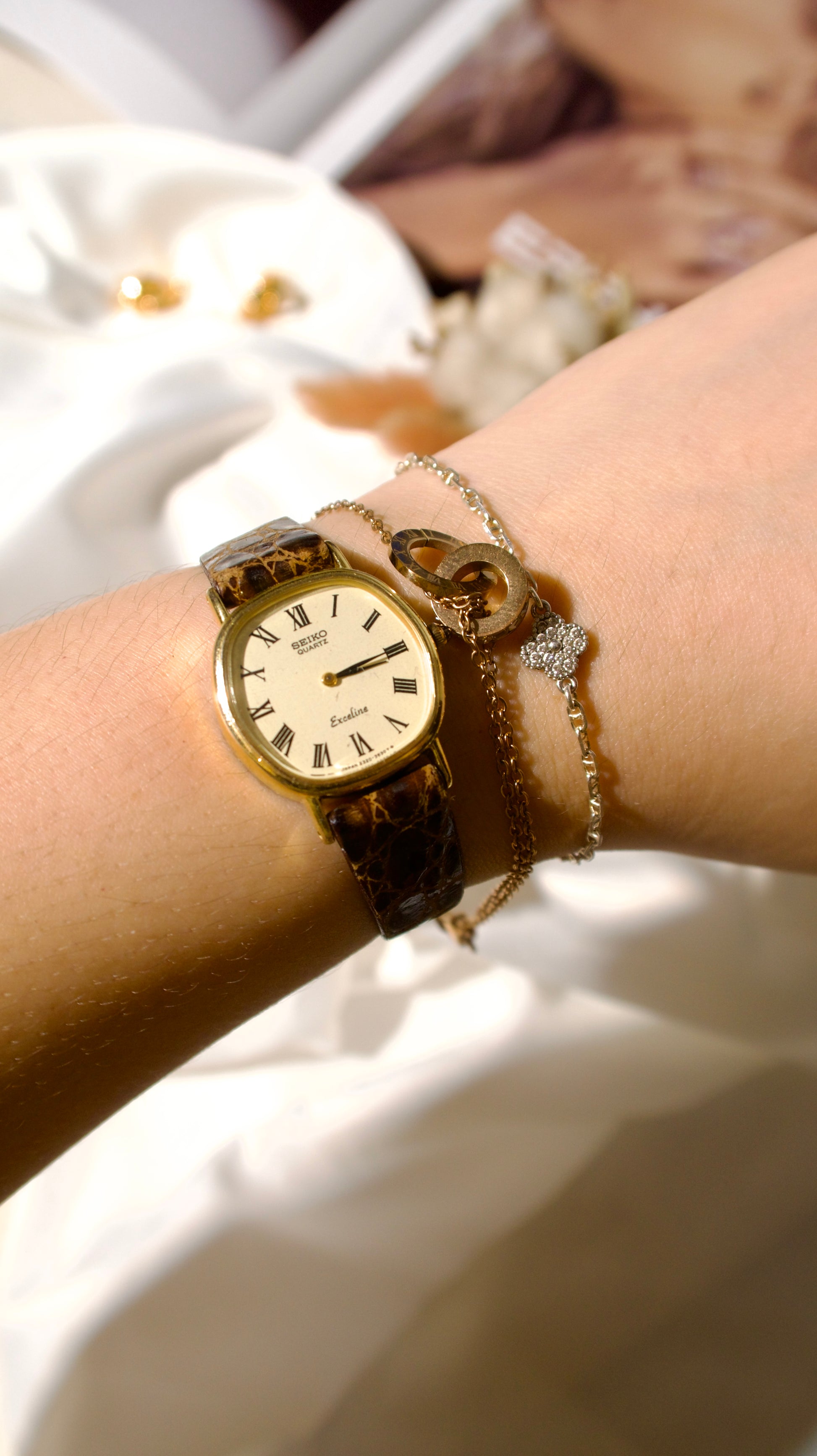 S. Exceline Gold Dial Brown Strap Watch