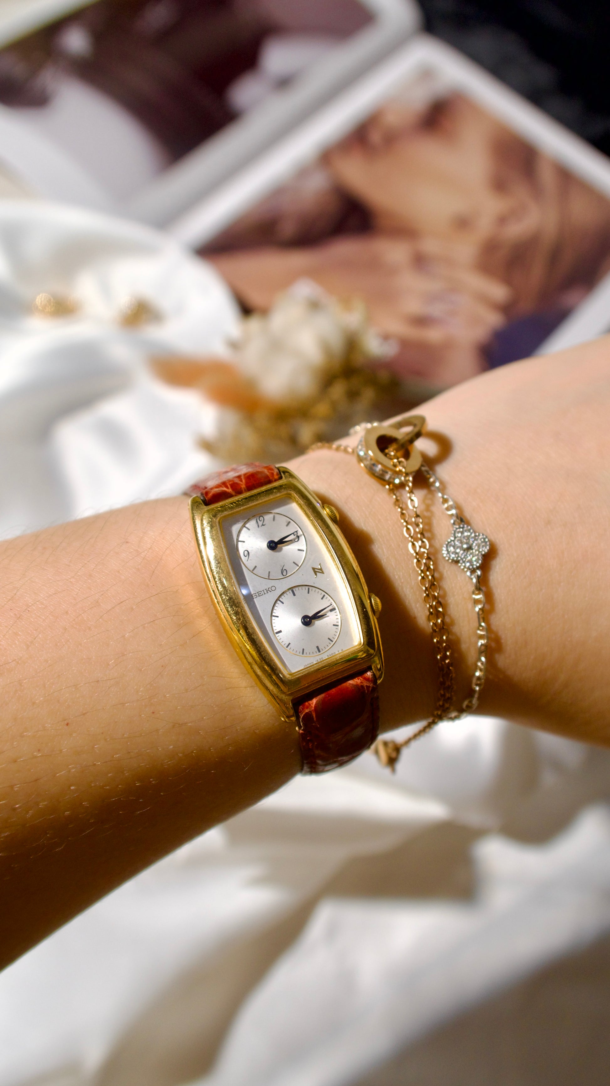 S. Neue 2 Dials Gold with Brown Strap Watch
