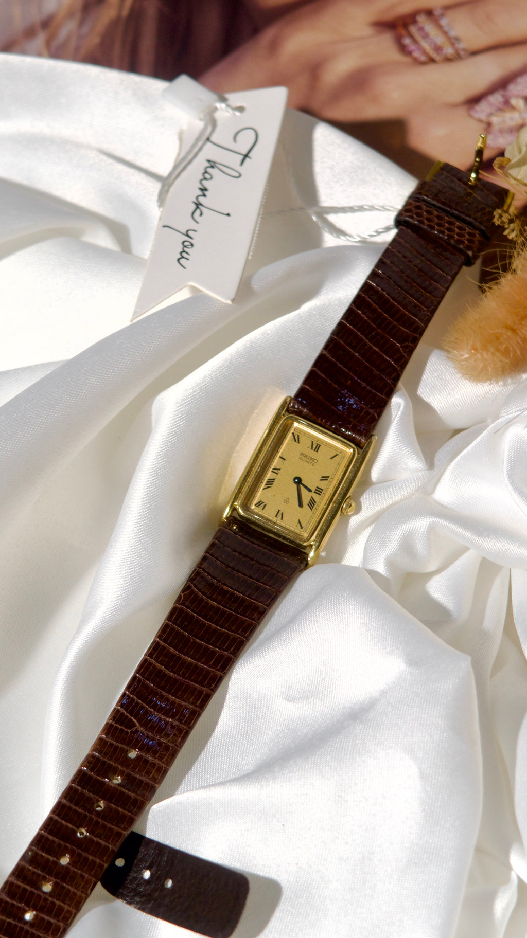 S. Gold Square Roman Dial Leather Strap Watch