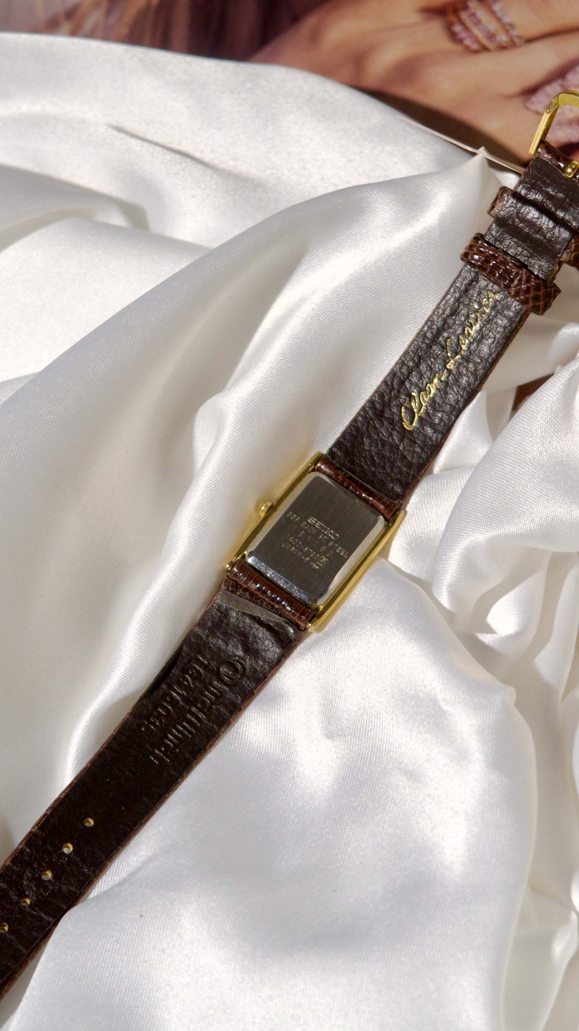 S. Gold Square Roman Dial Leather Strap Watch