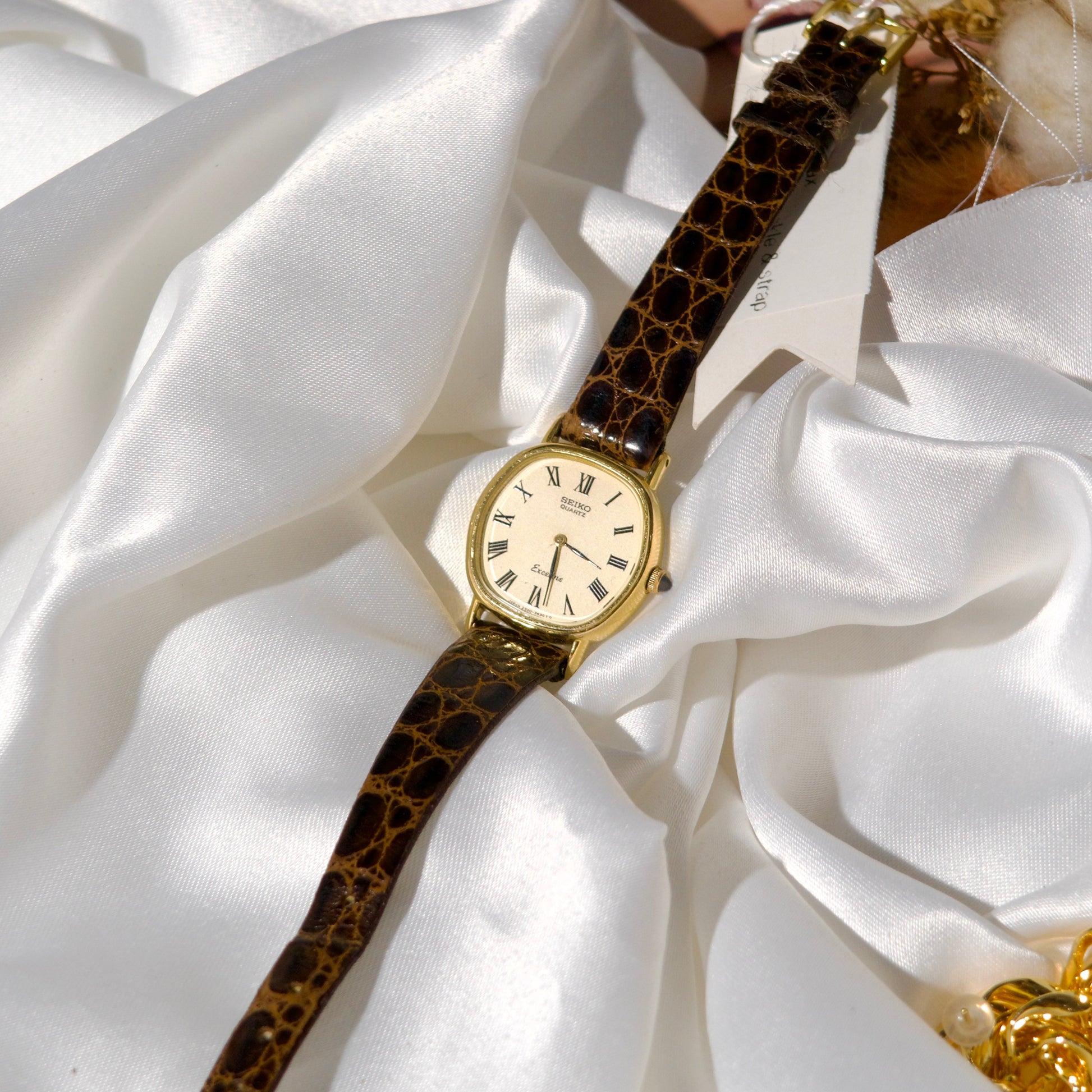 S. Exceline Gold Dial Brown Strap Watch