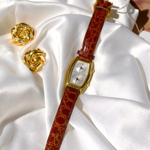 S. Neue 2 Dials Gold with Brown Strap Watch