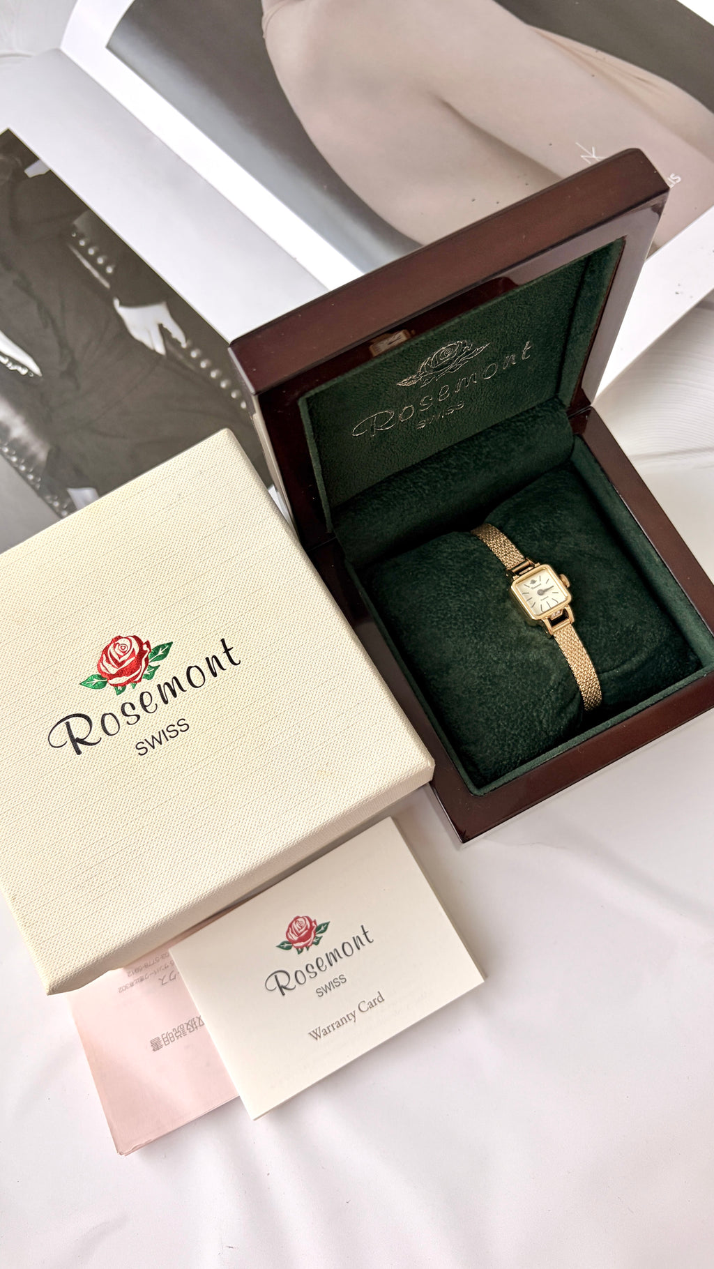 [Fullset WITH BOX] Rosemont Precision Square Dial with Gold Chain Watch
