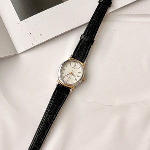 S. Exceline White Oval Roman Dial with Black Strap Watch