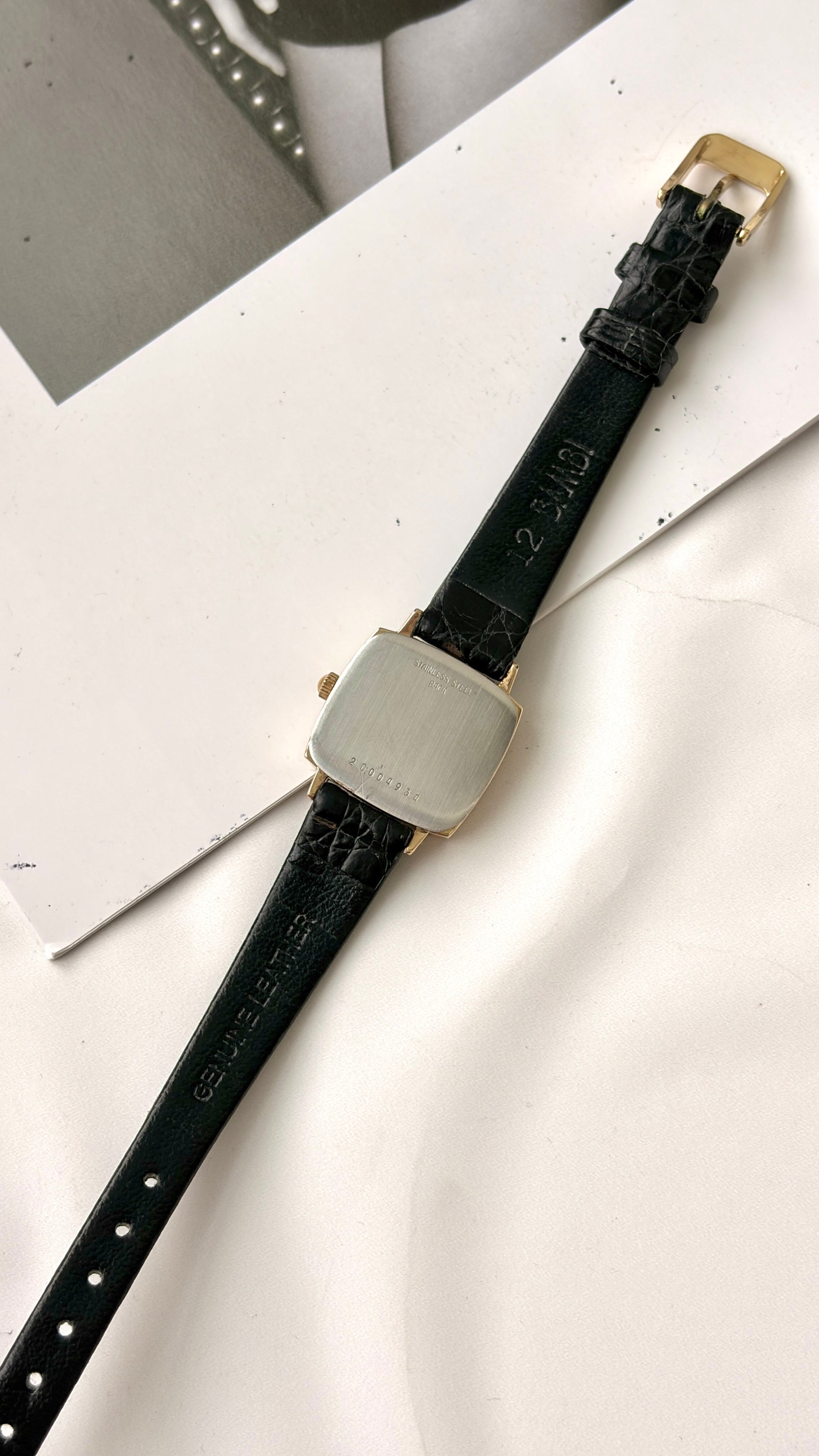 L. Square Gold Pattern Dial with Black Strap Watch