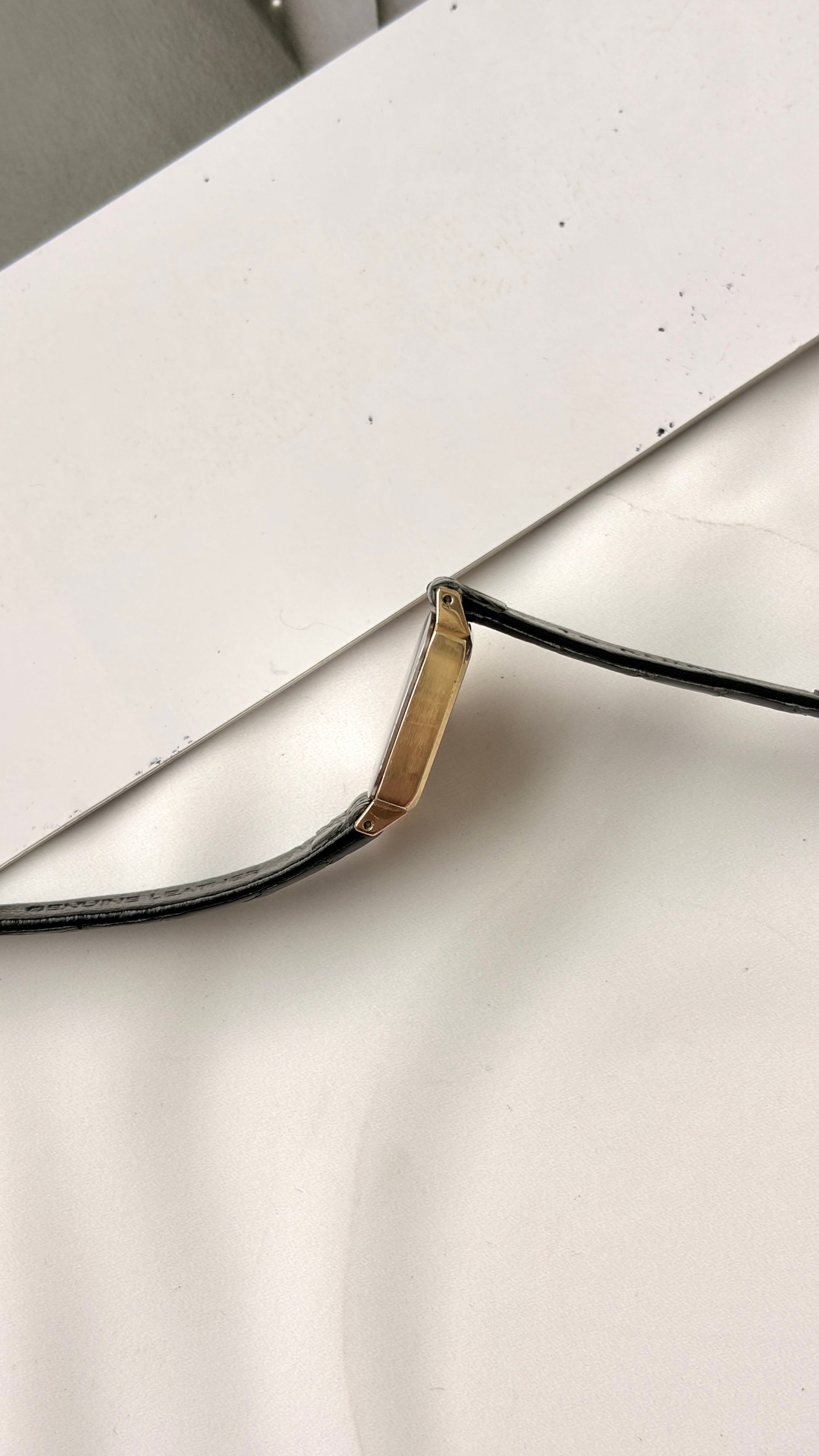 L. Square Gold Pattern Dial with Black Strap Watch