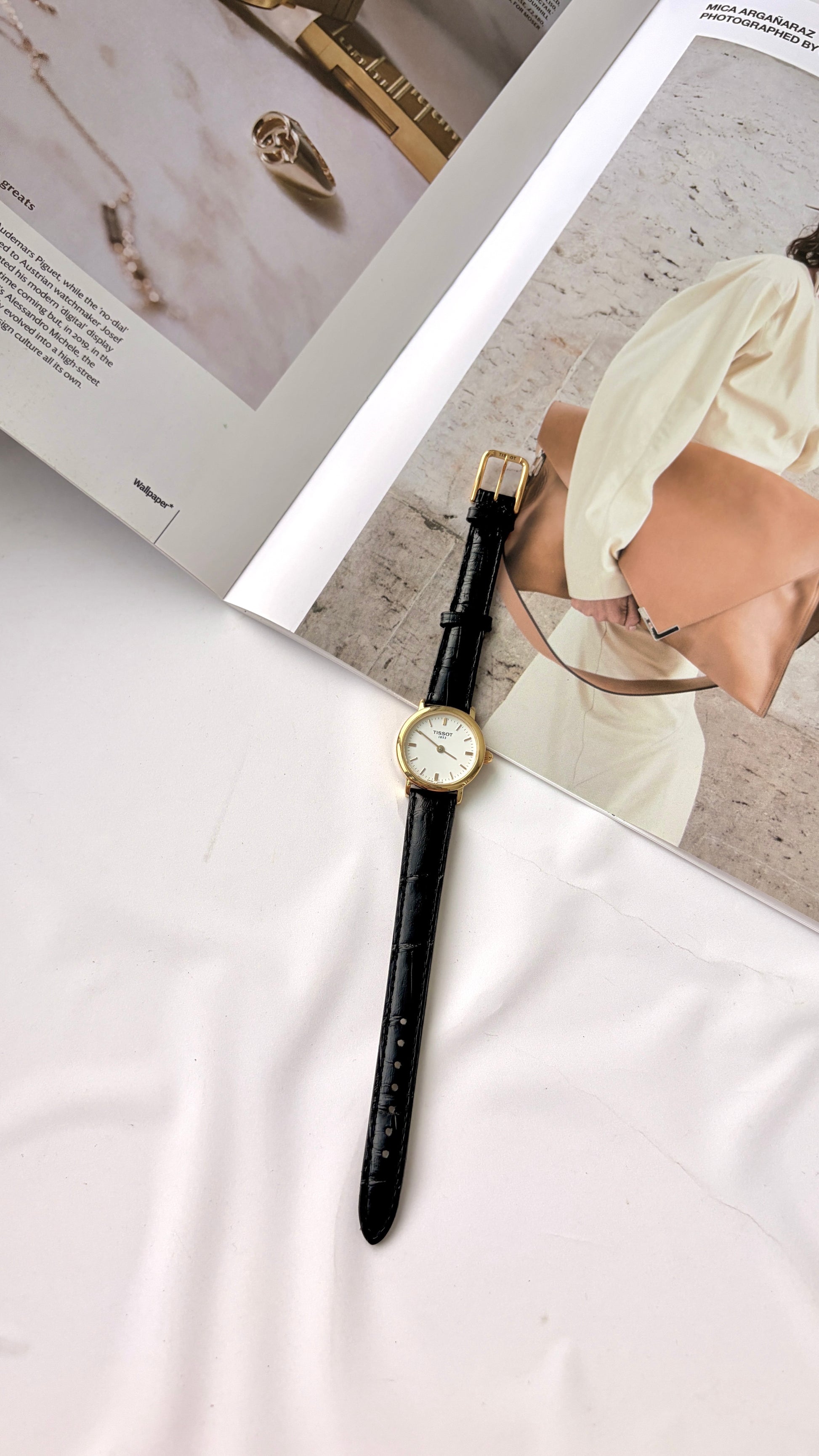 T. White Round Dial with Black Strap Watch