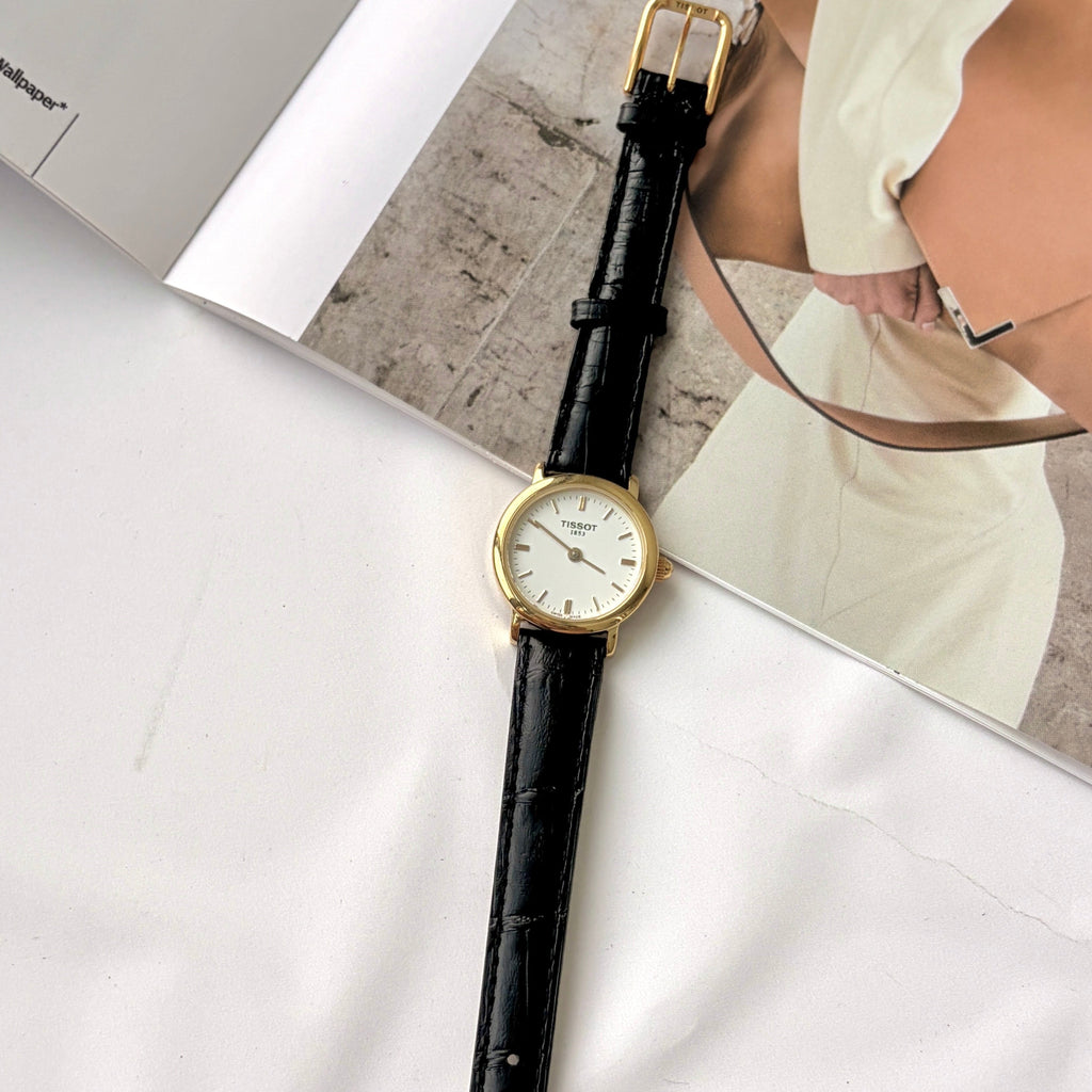 T. White Round Dial with Black Strap Watch