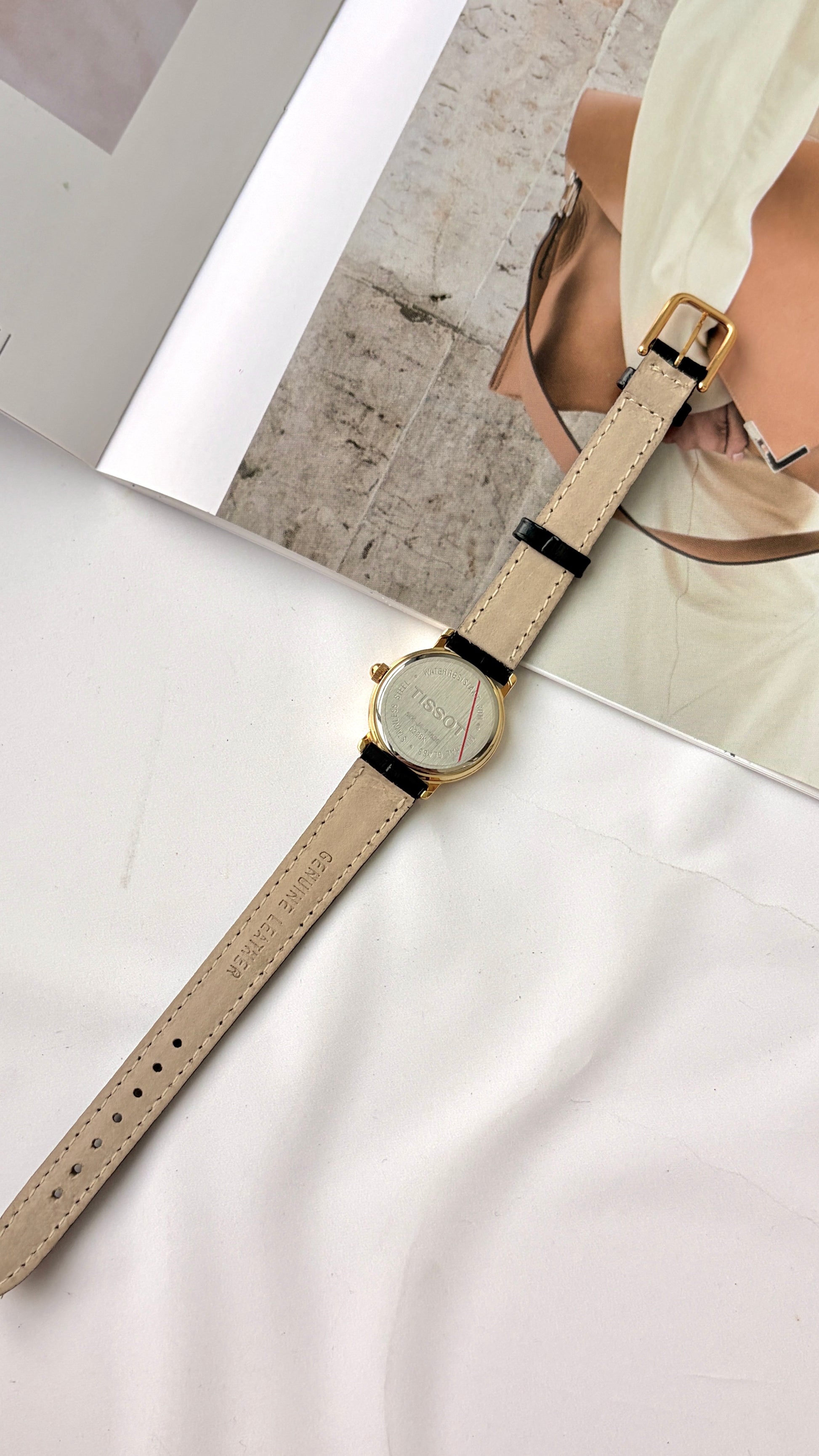 T. White Round Dial with Black Strap Watch