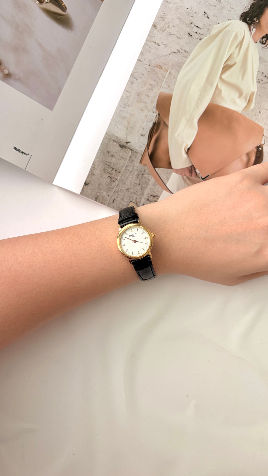 T. White Round Dial with Black Strap Watch
