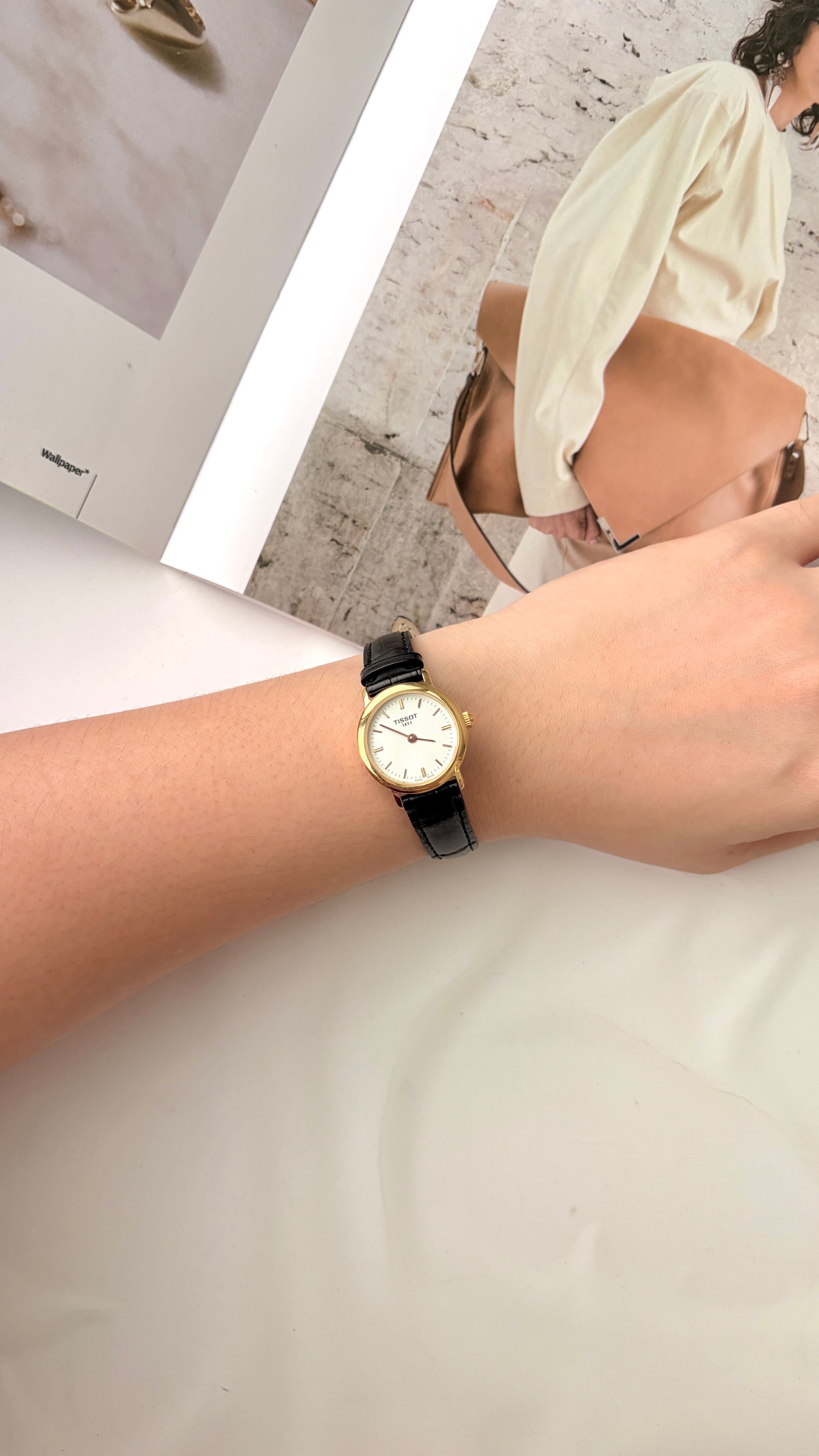 T. White Round Dial with Black Strap Watch
