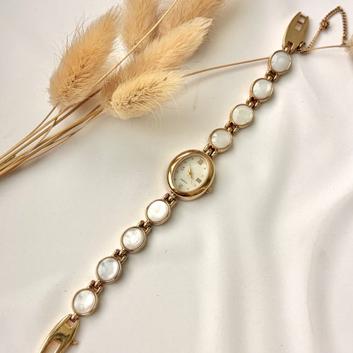 AVON White MOP Oval Dial with White MOP & Gold Chain Watch
