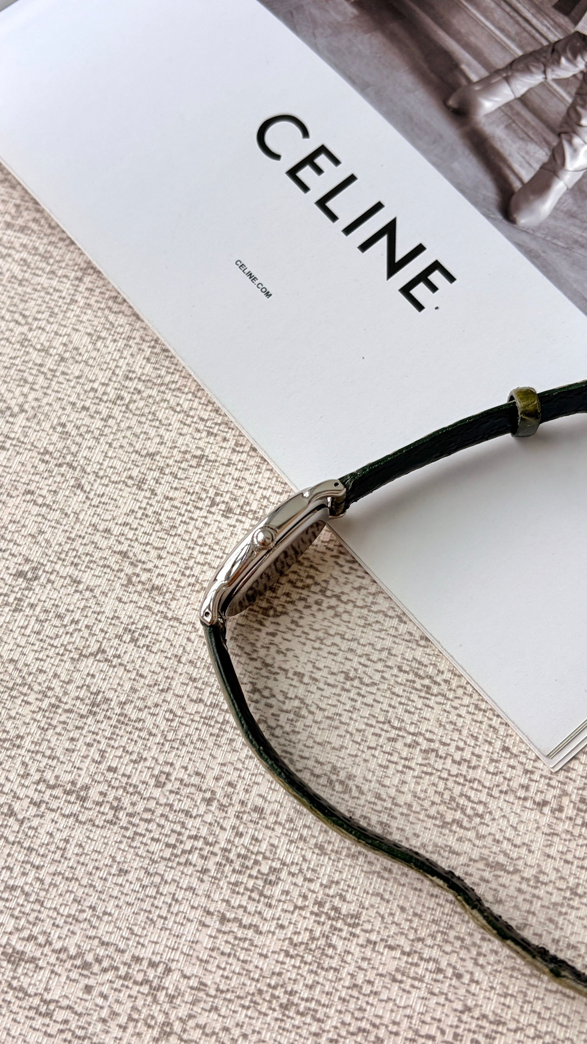 S. Noie White Oval Dial with Olive Green Strap Watch