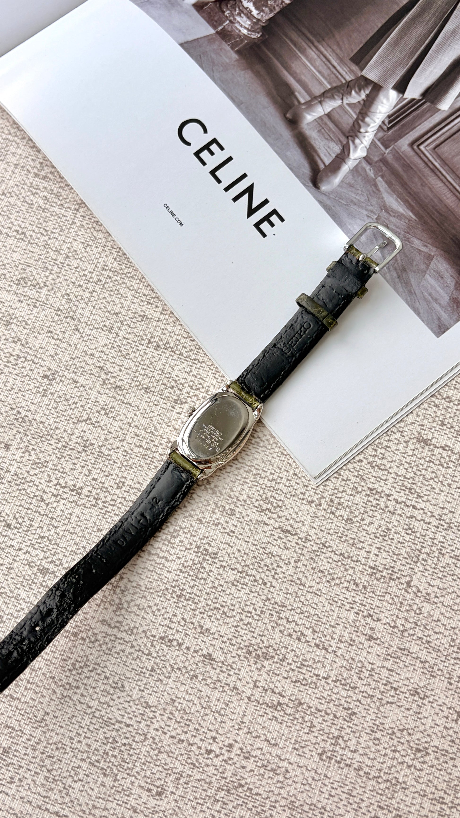 S. Noie White Oval Dial with Olive Green Strap Watch