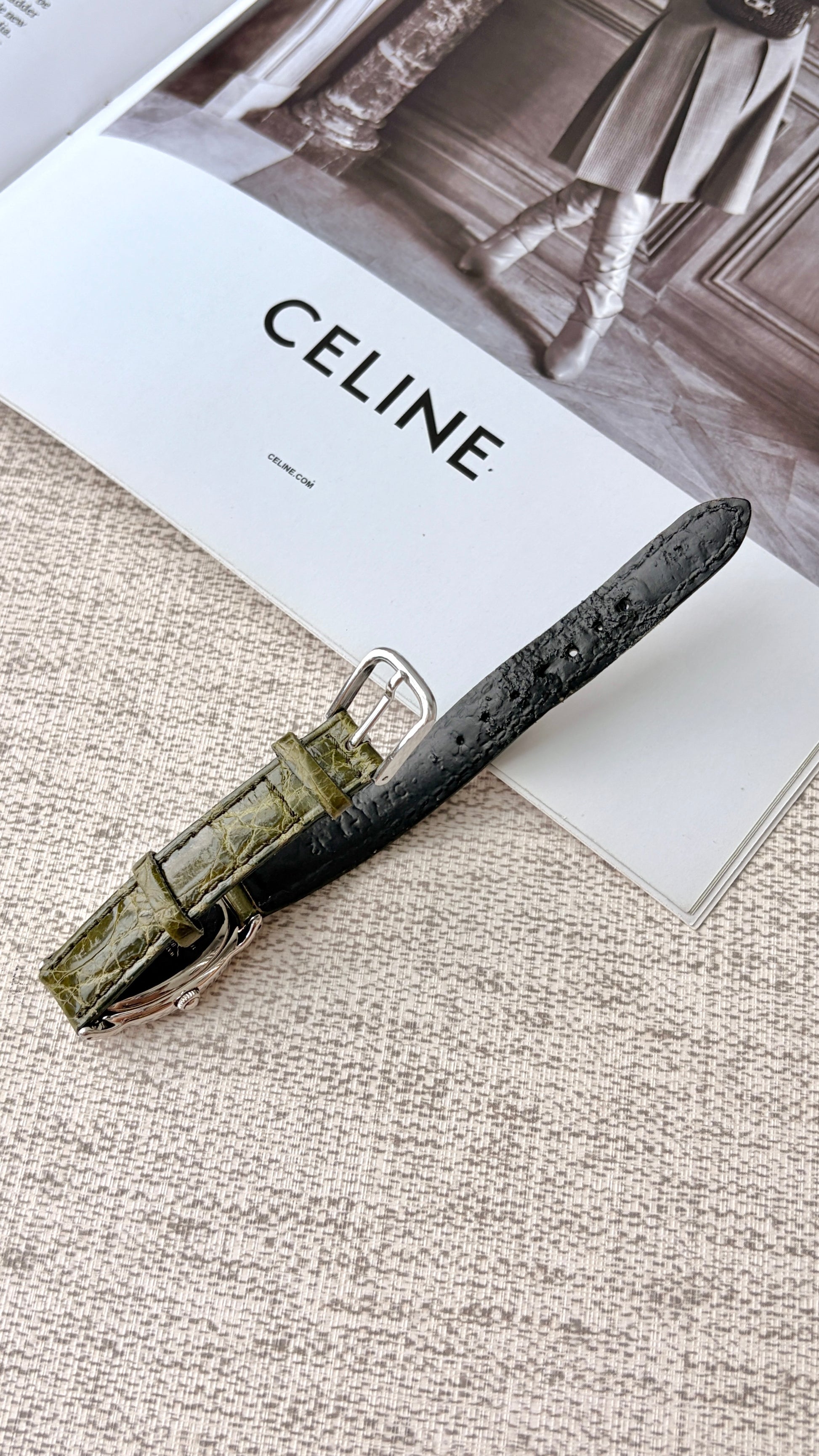 S. Noie White Oval Dial with Olive Green Strap Watch