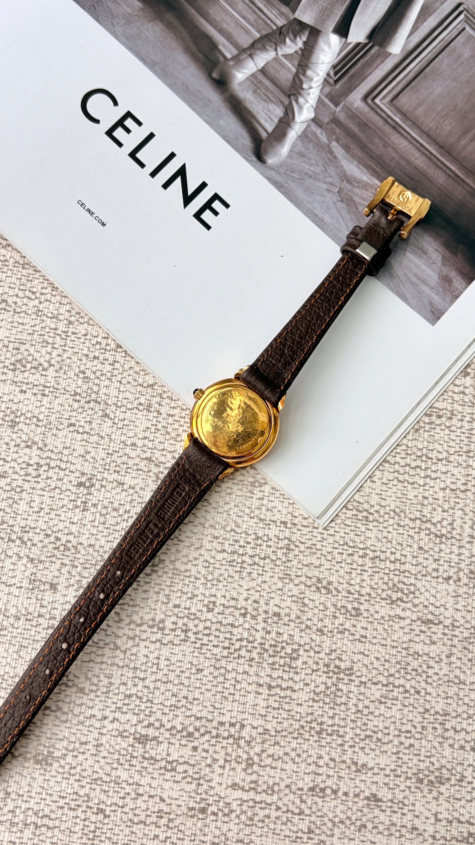 [WITH BOX] F. 300L Gold Round Dial with Brown Strap Watch