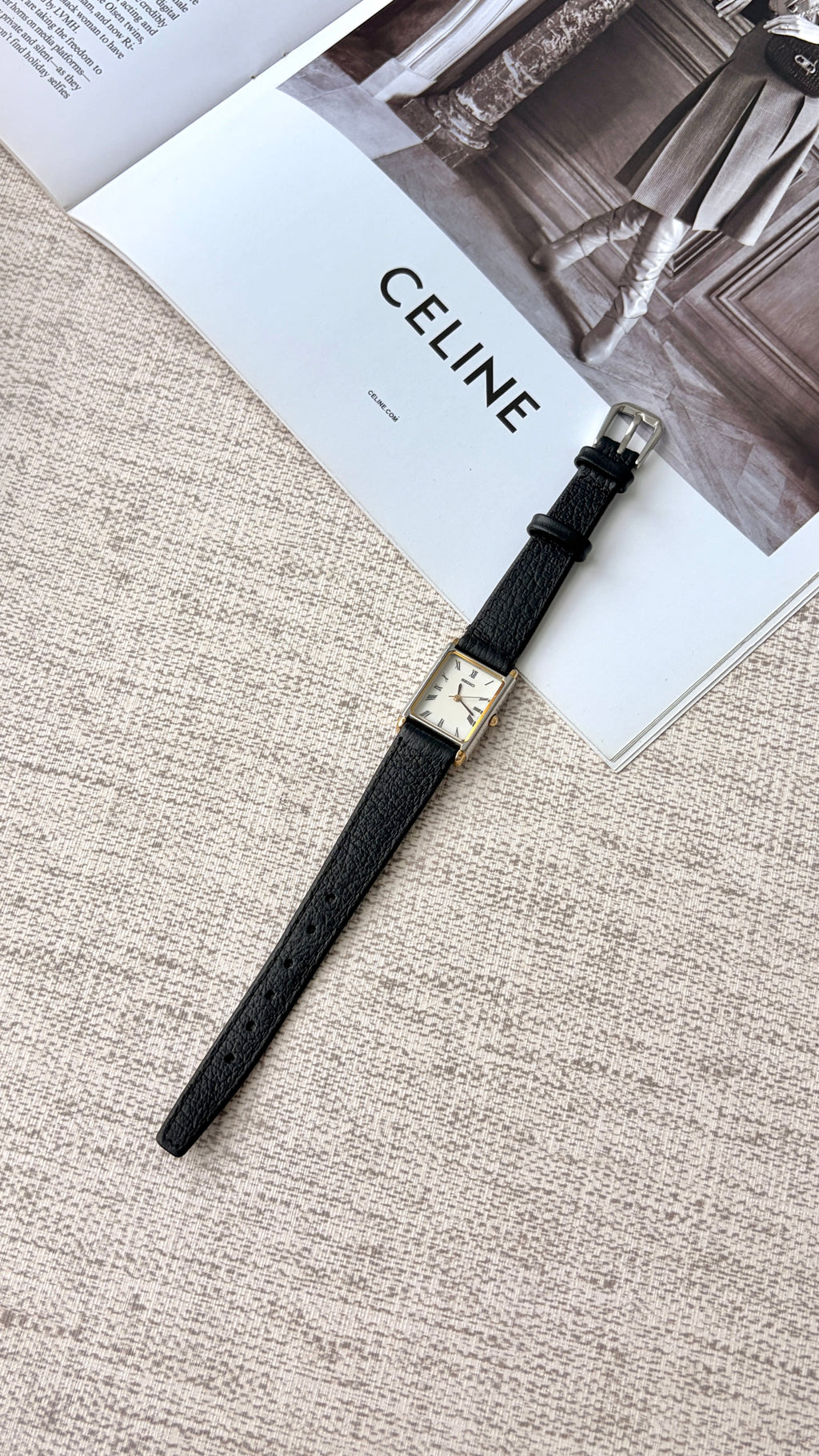 S. Rect White Roman DIal with Black Strap Watch