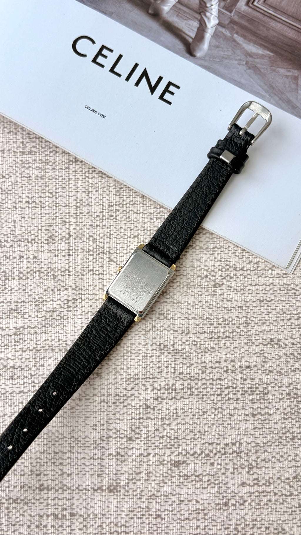 S. Rect White Roman DIal with Black Strap Watch