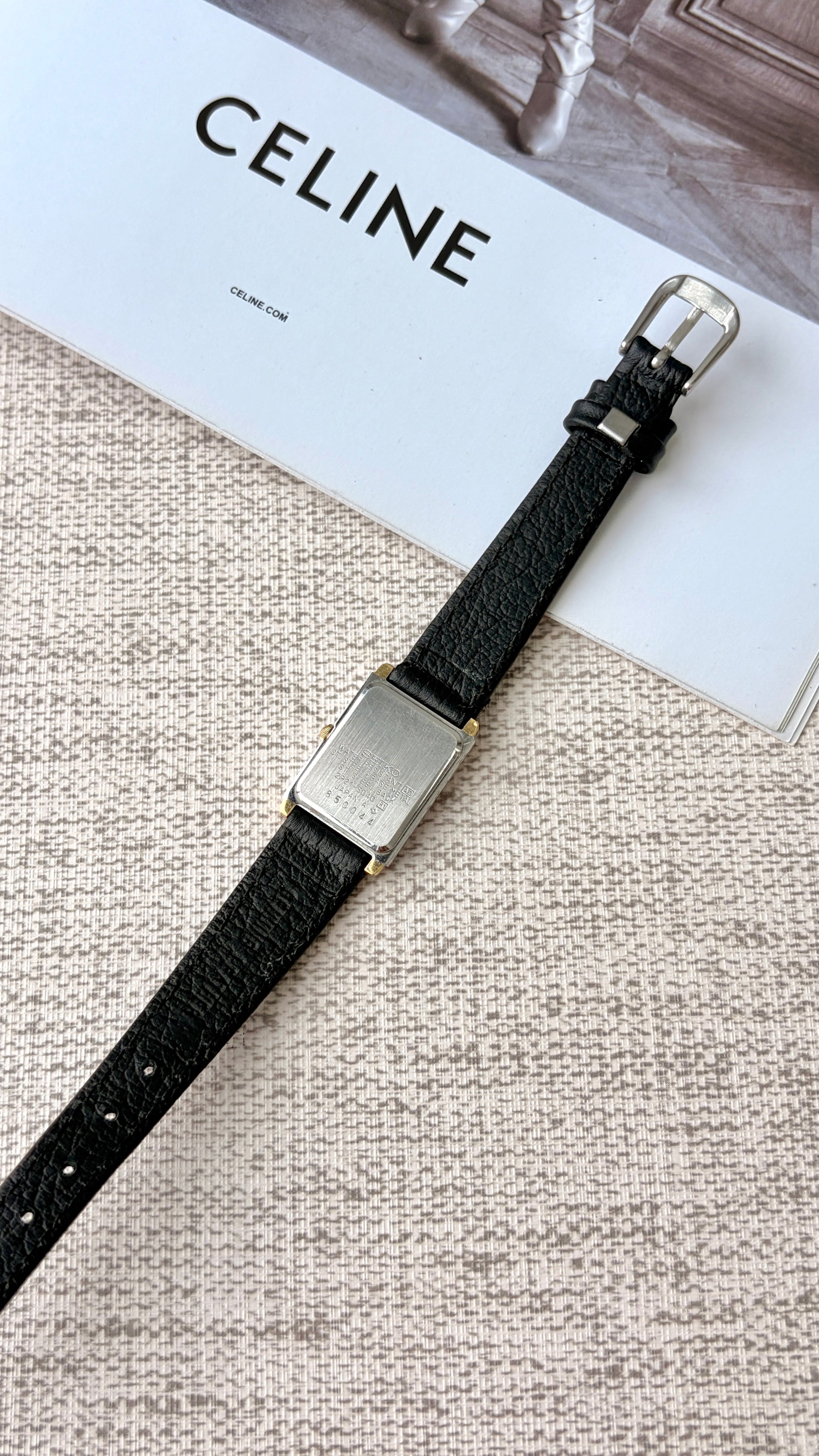 S. Rect White Roman DIal with Black Strap Watch