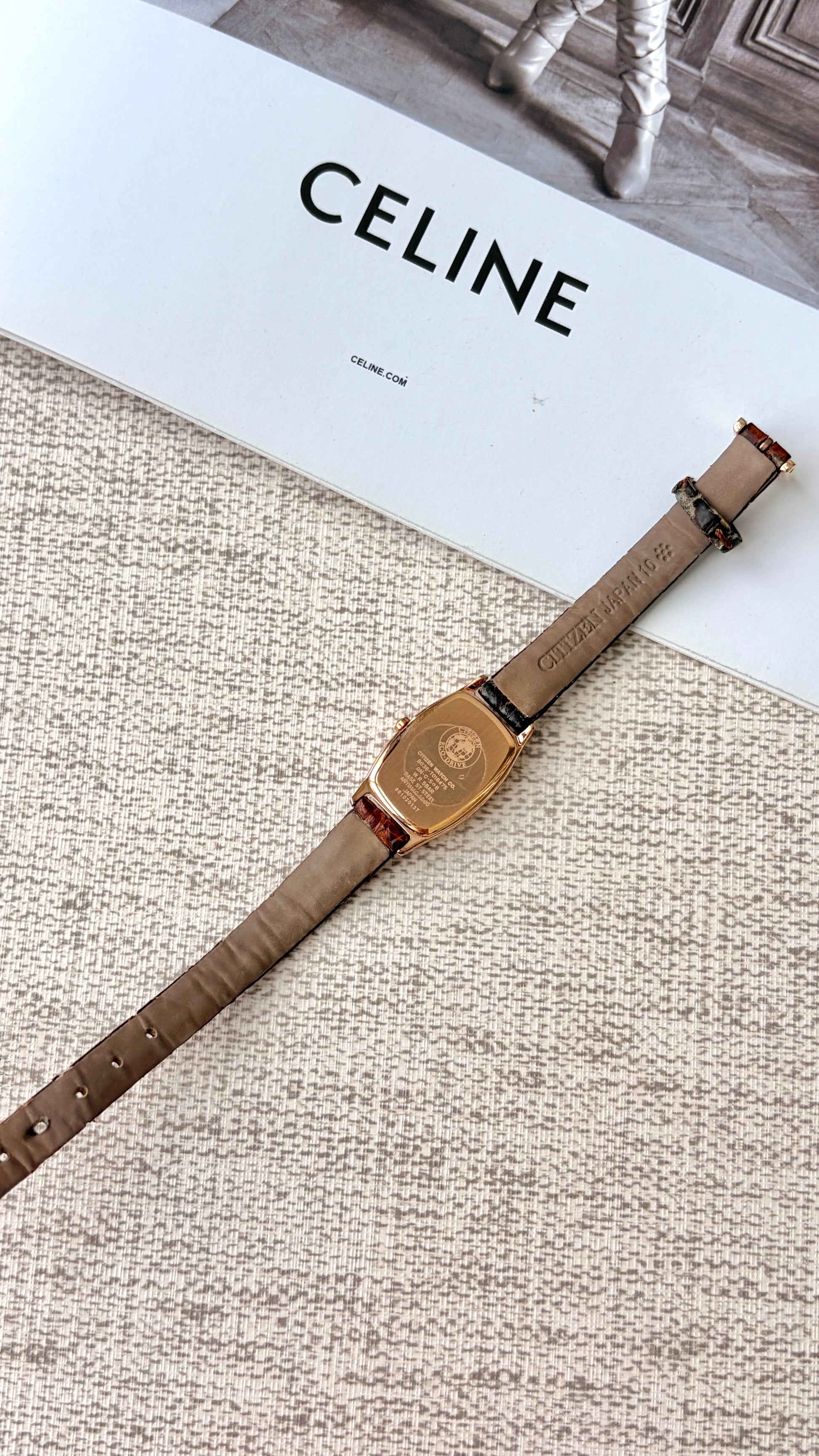 CTZ. Exceed Eco Drive White Oblong Dial with Dark Brown Strap Watch