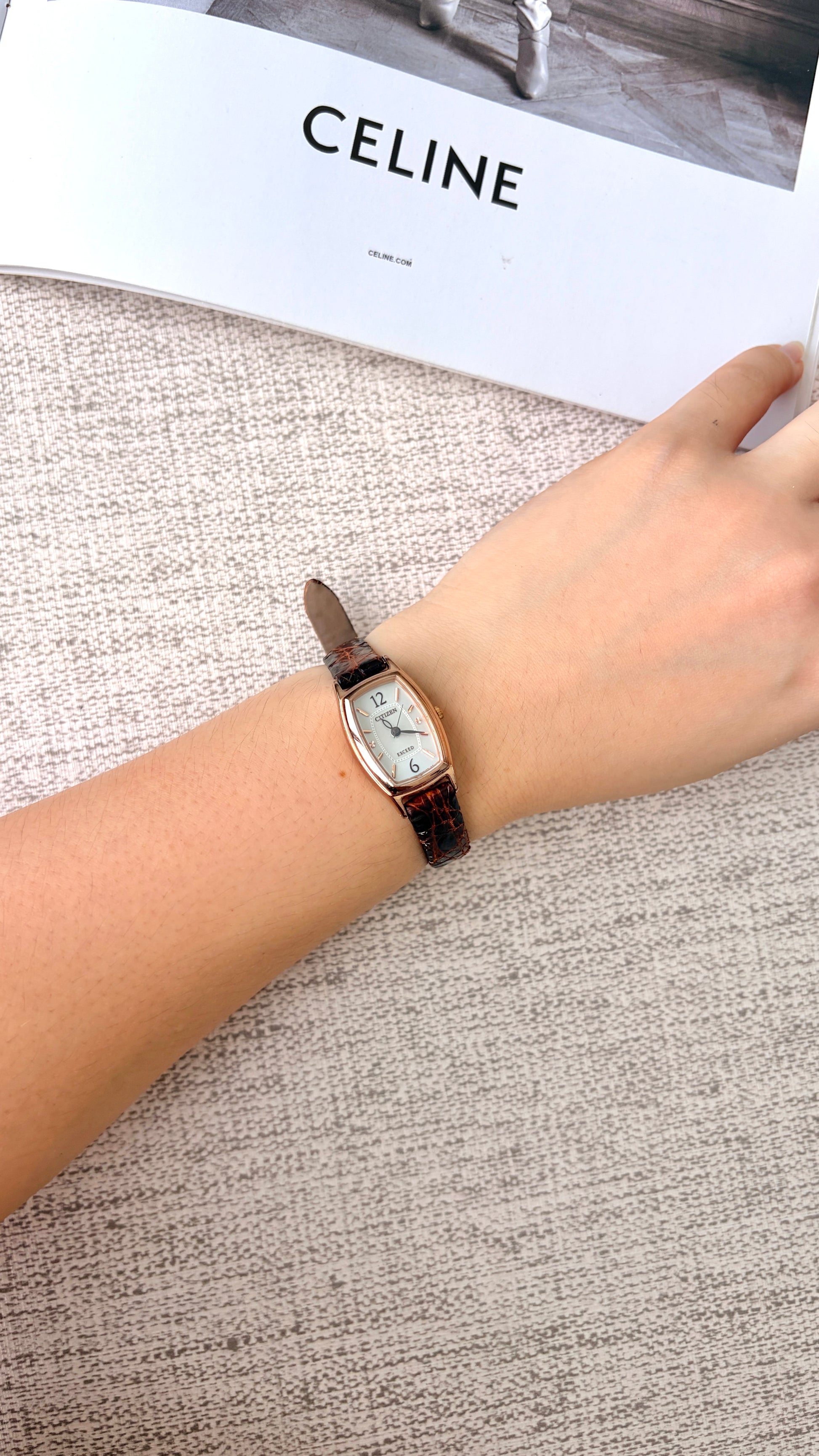 CTZ. Exceed Eco Drive White Oblong Dial with Dark Brown Strap Watch