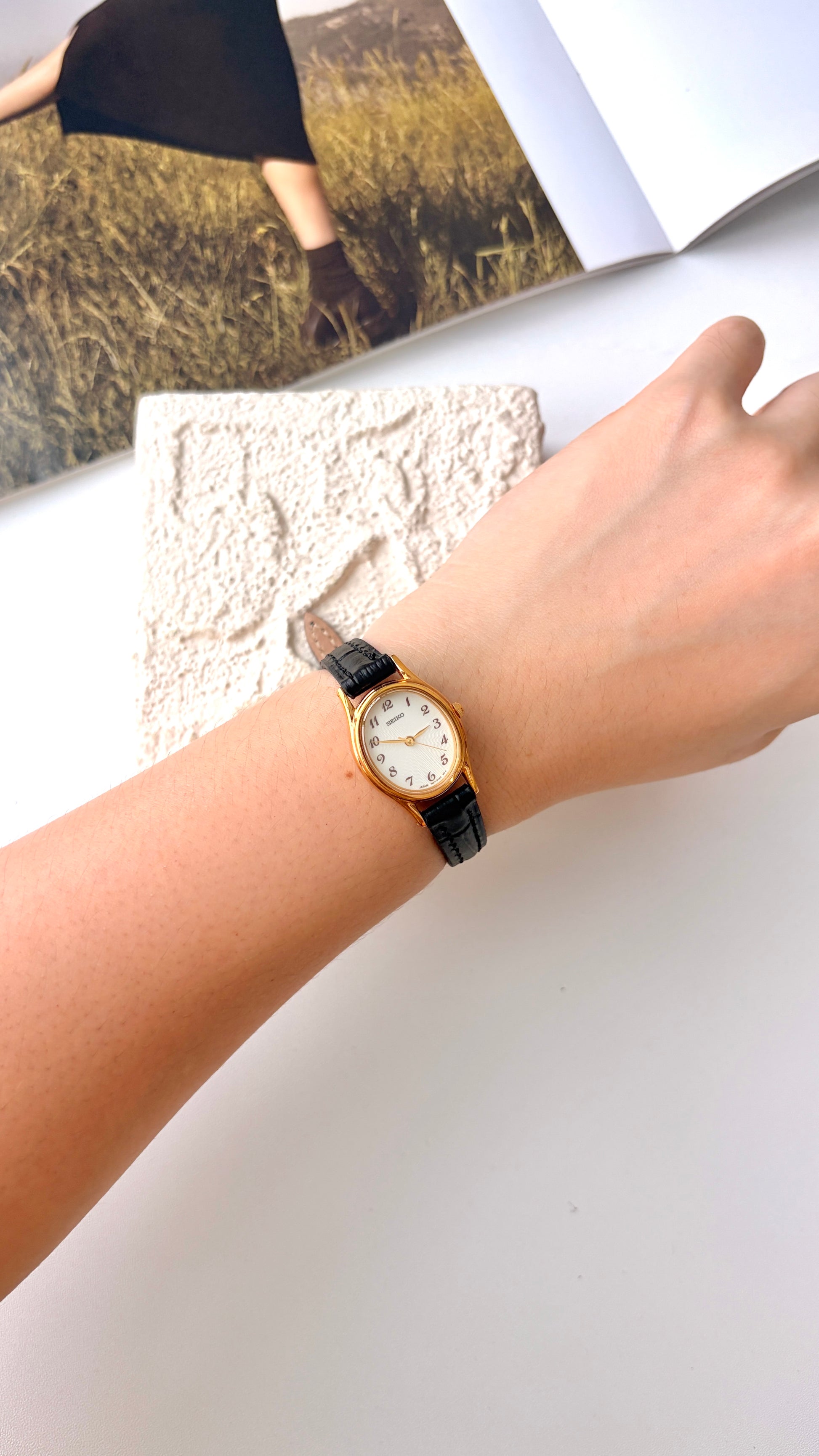 S. Oval White Dial with Black Strap Watch