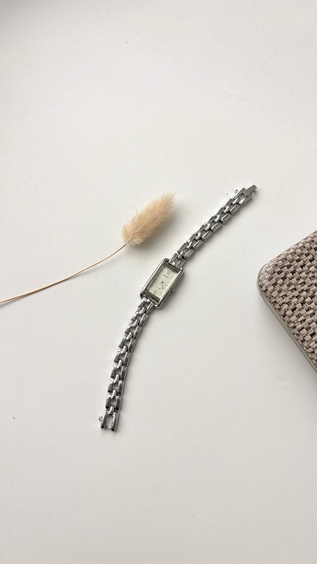 S. Tisse White Rect Dial with Silver Chain Watch