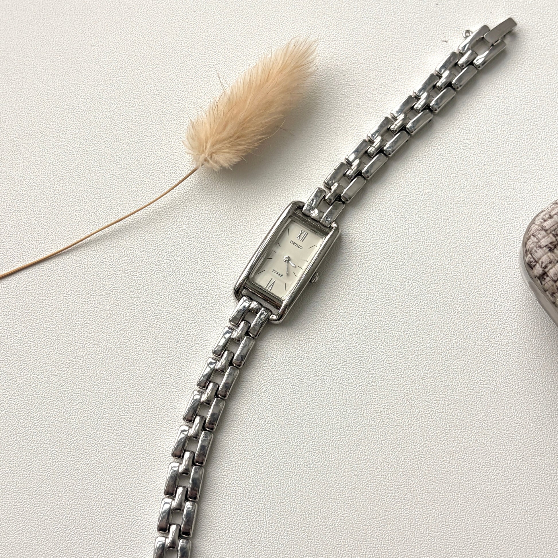 S. Tisse White Rect Dial with Silver Chain Watch