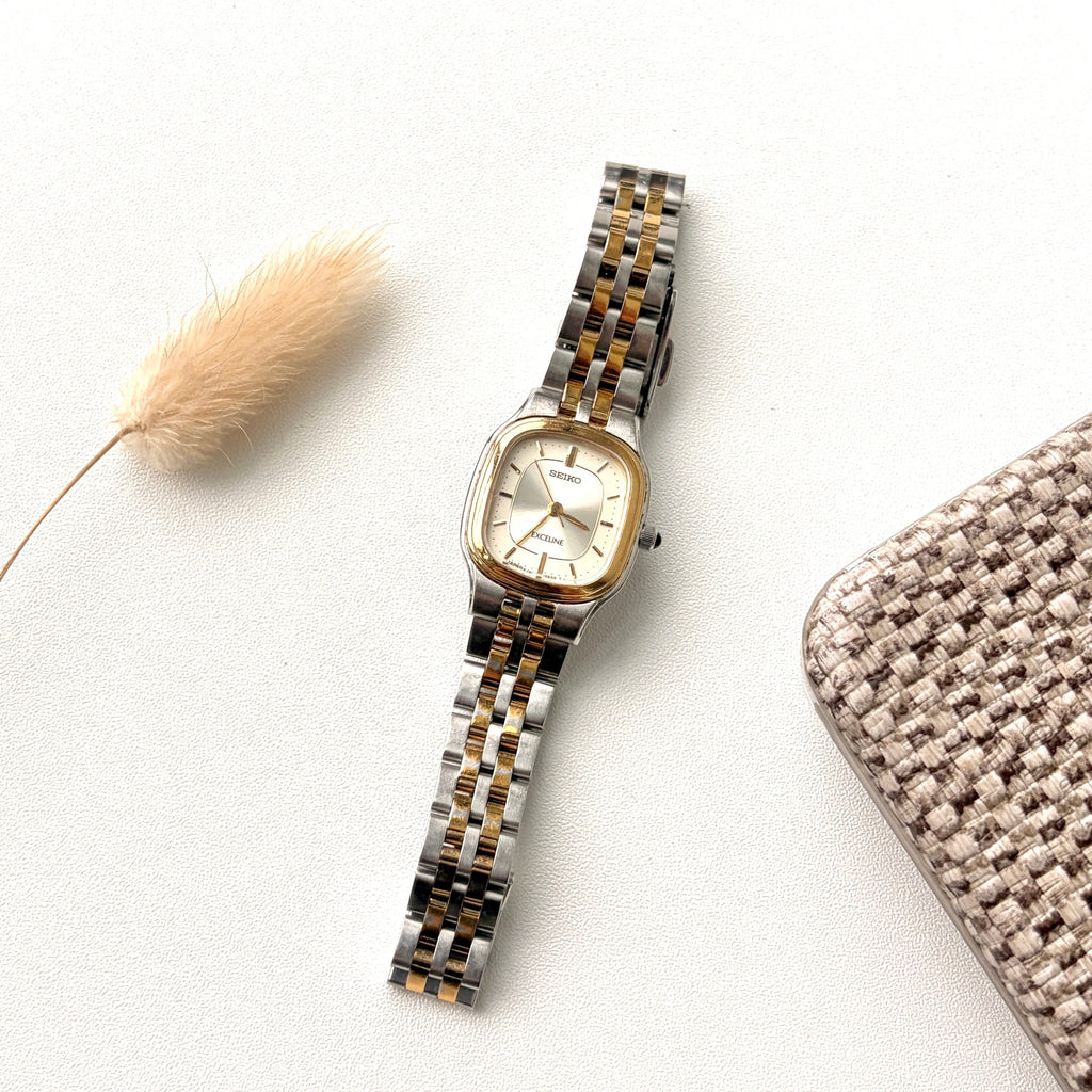 S. Exceline Square Silver Dial with Two Tone Chain Watch