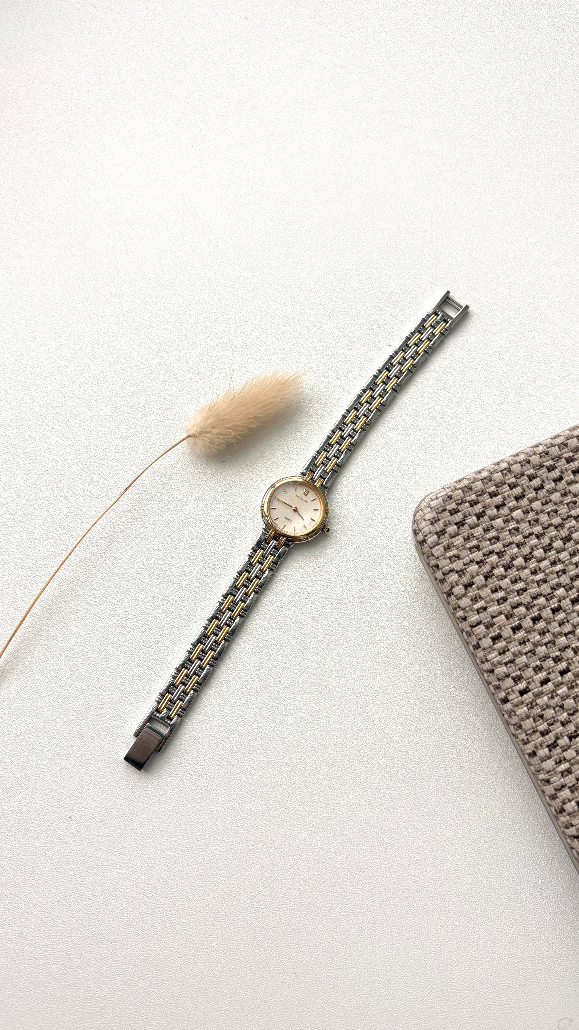 S. Exceline Beige Round Dial with Two Tone Chain Watch