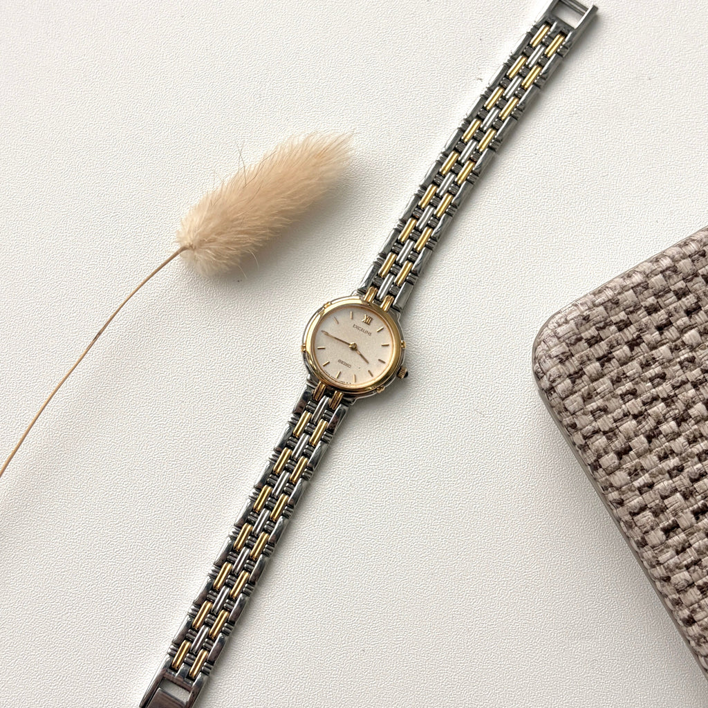 S. Exceline Beige Round Dial with Two Tone Chain Watch