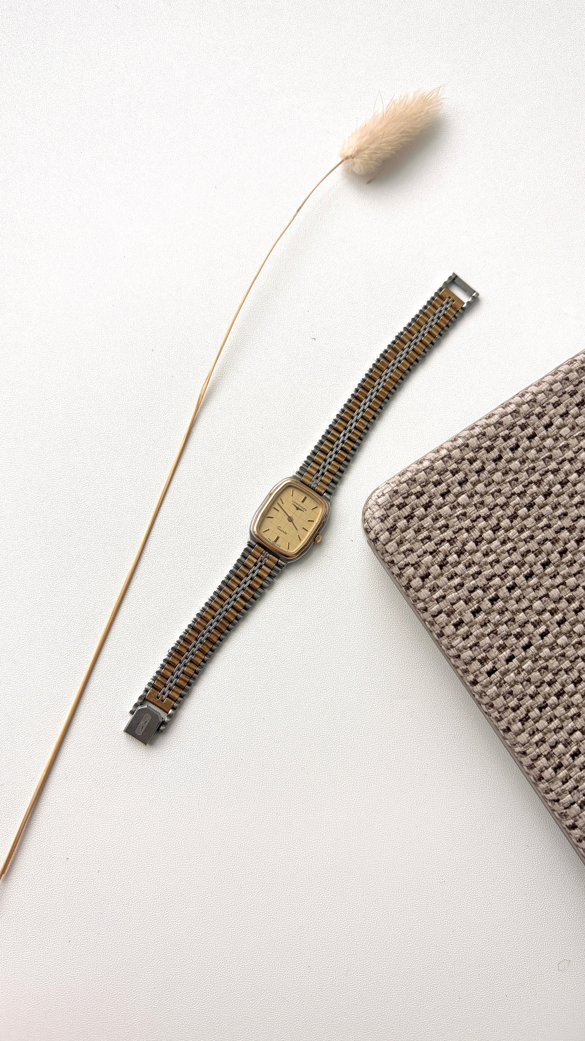 L. Gold Square Dial with Two Tone Chain Watch