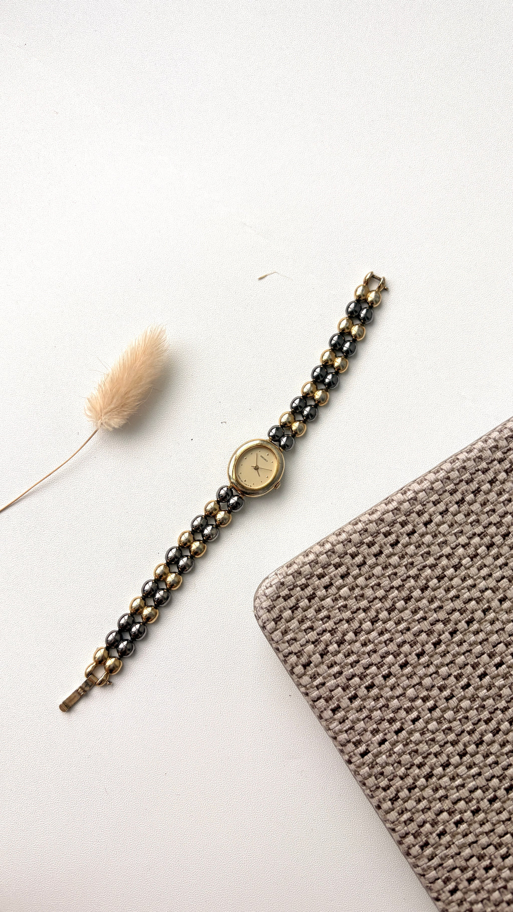 S. Oval Gold Dial with Two Tone Beads Chain Watch