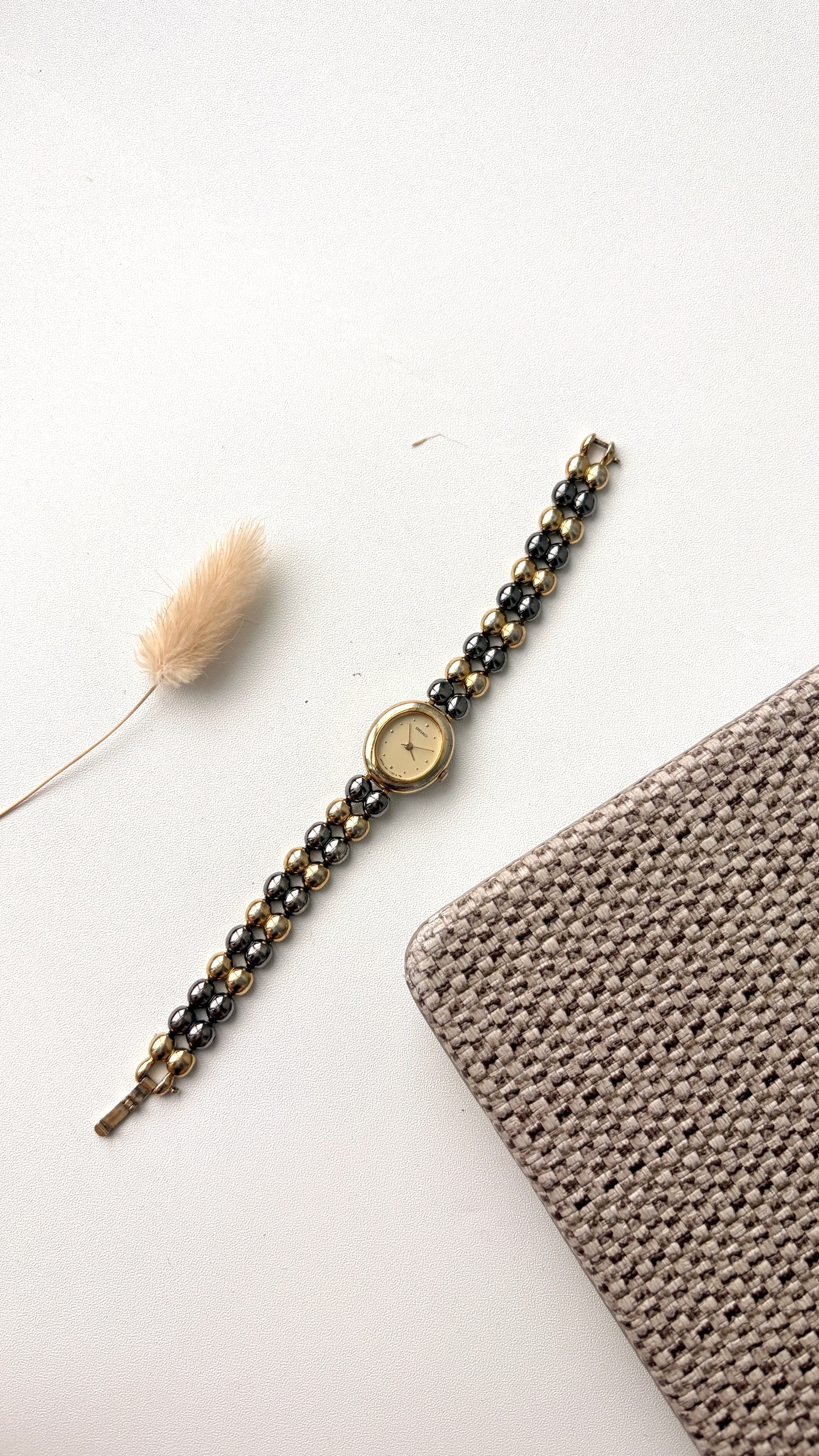 S. Oval Gold Dial with Two Tone Beads Chain Watch