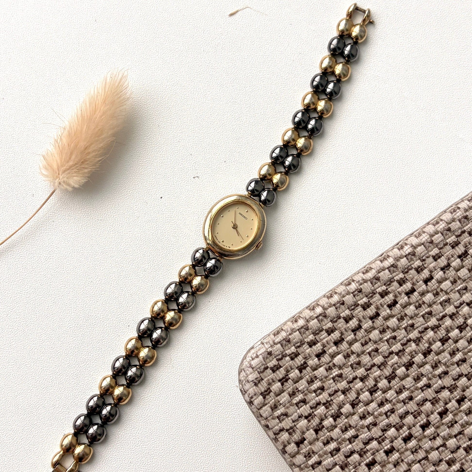 S. Oval Gold Dial with Two Tone Beads Chain Watch